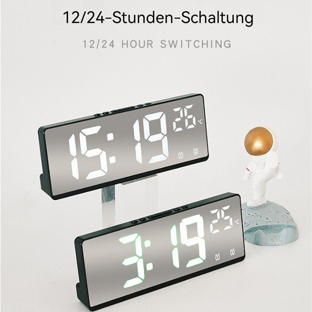 Digital, Anzeige mit Temperatur Spiegel-Wecker, Moduls Digital Wecker Snooze LED Uhr Datum Dekorative Wecker mit