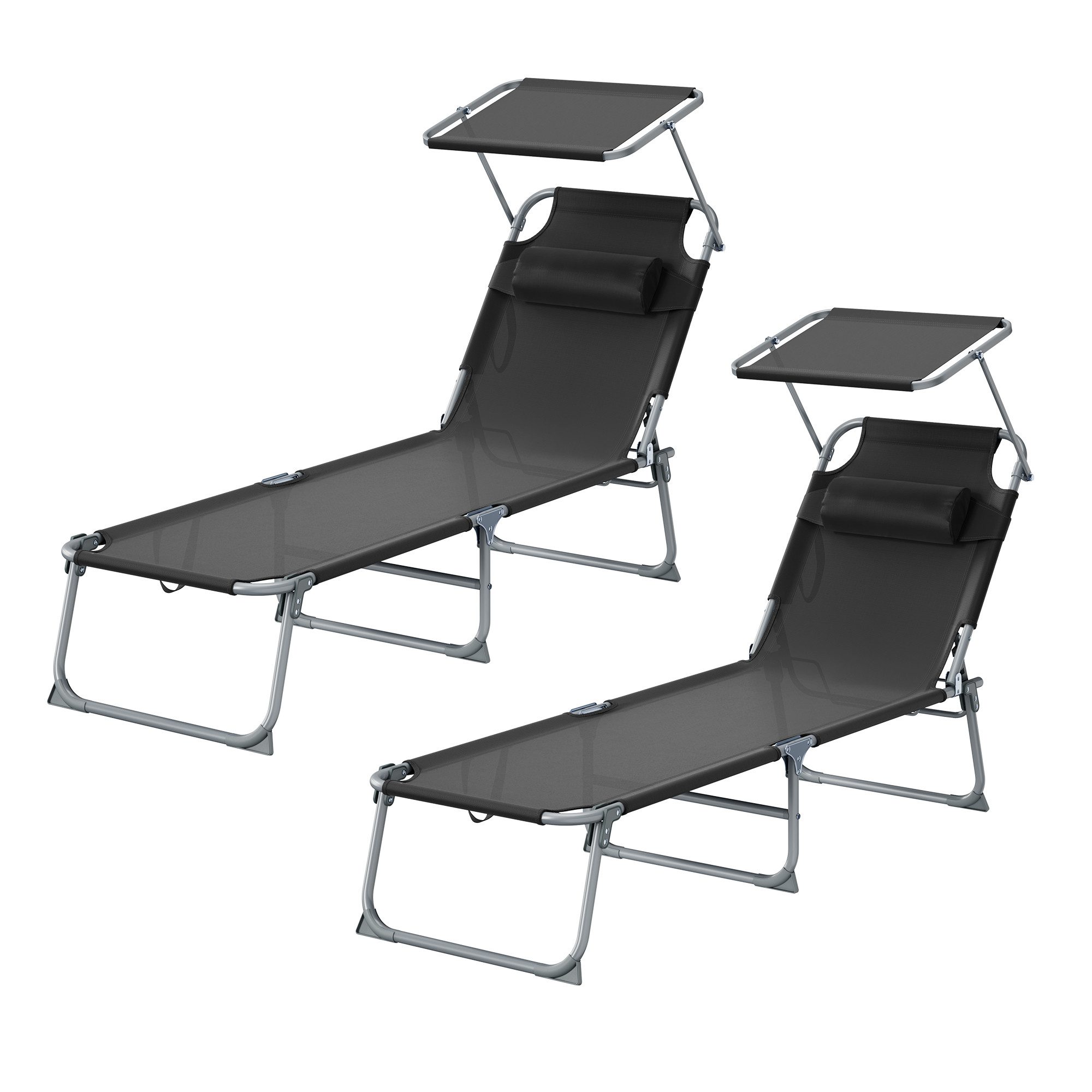 SONGMICS Gartenliege Sonnenliege, klappbarer Liegestuhl, für Garten, Pool, Terrasse, 2 St., mit Kopfstütze, belastbar bis 110 kg, 189 x 53 x 28,5 cm, verstellbare Sonnenblende und Rückenlehne