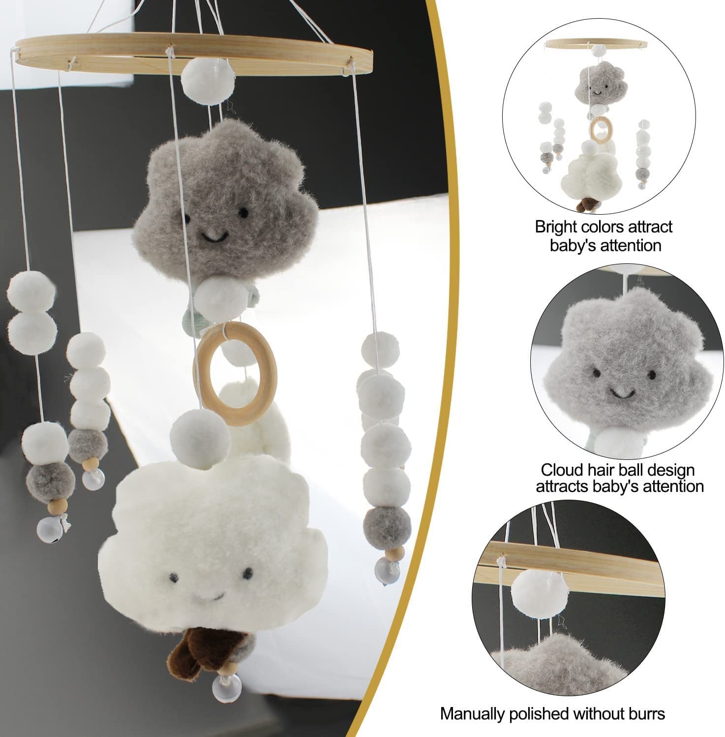 CLTYQ Mobile Windspiele,Windspiele mit Filzkugeln, 3D-Wolkenpuppen (Set), mobile zimmer Bett Windspiel