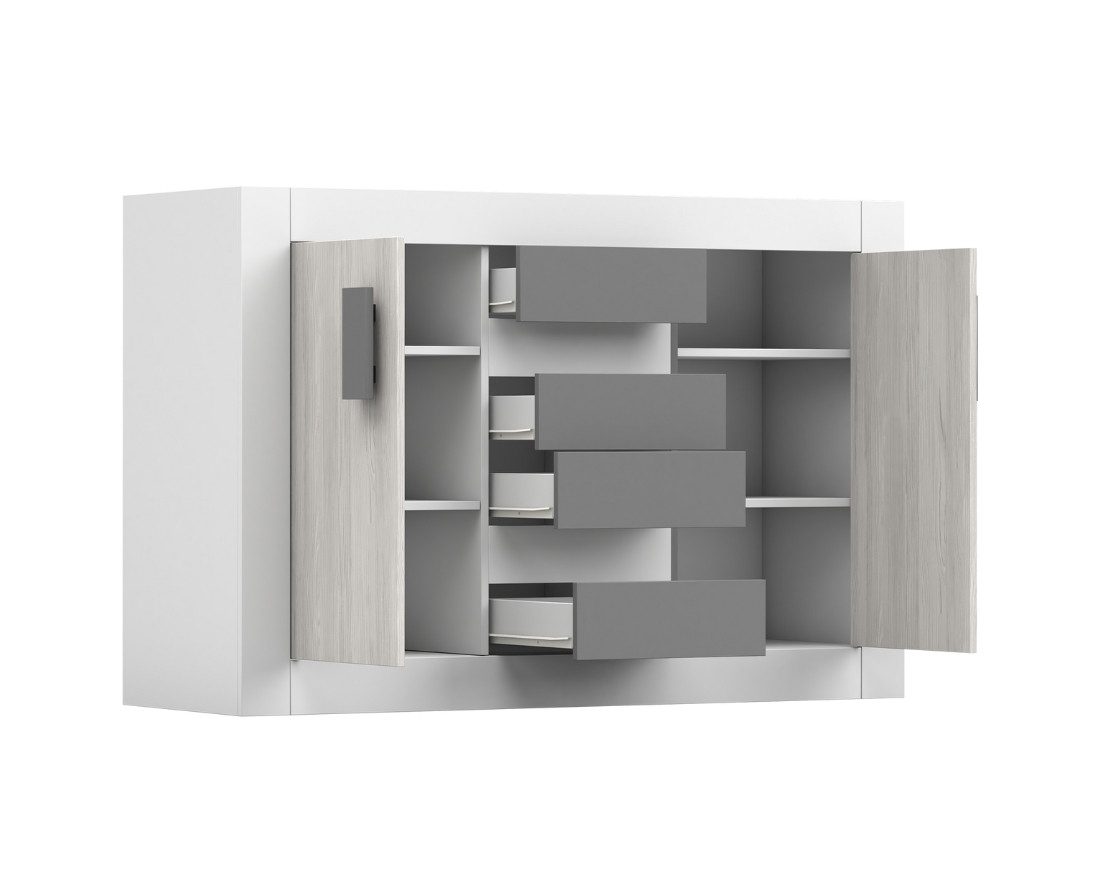 Deine Möbel 24 Kommode HEAVEN 2D4S Sideboard 145x96x50 cm (B/H/T) (perfekt kombinierbar mit Bett, Kleiderschrank und Nachttisch im gleichen Design, 3 St., Moderne Kommode mit 4 Schubladen & 2 Türen, viel Stauraum), HEAVEN-Kollektion