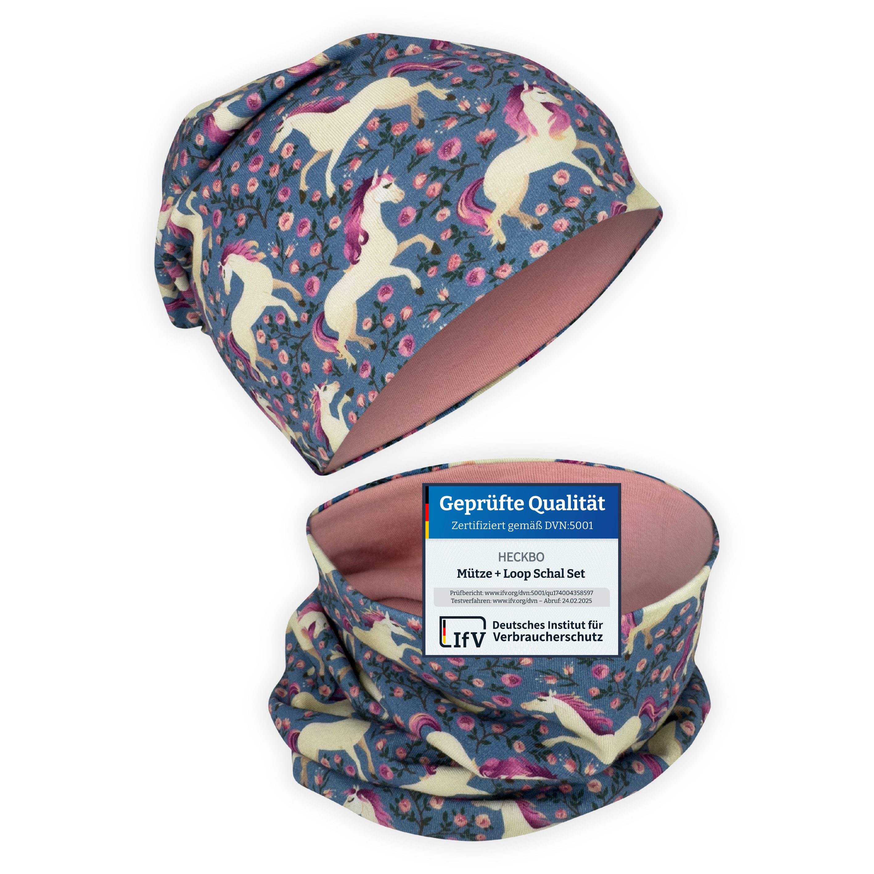 HECKBO Beanie HECKBO Kinder Mädchen Jungen Beanie Mütze & Loop-Schal Set