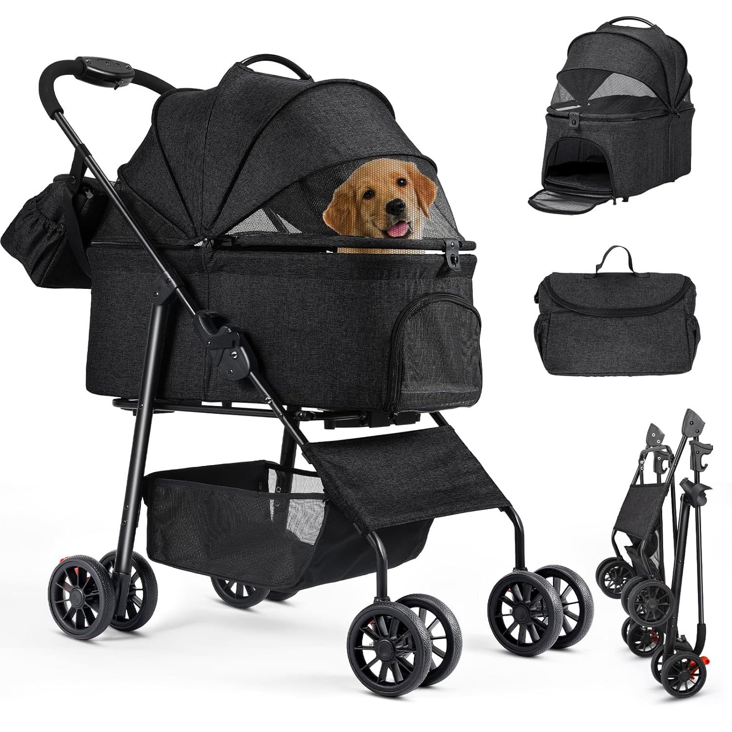 TLGREEN Hundebuggy 3 in 1 bis 30 kg, Klappbar Hundebox Transporttasche,Tragbares Haustiernest