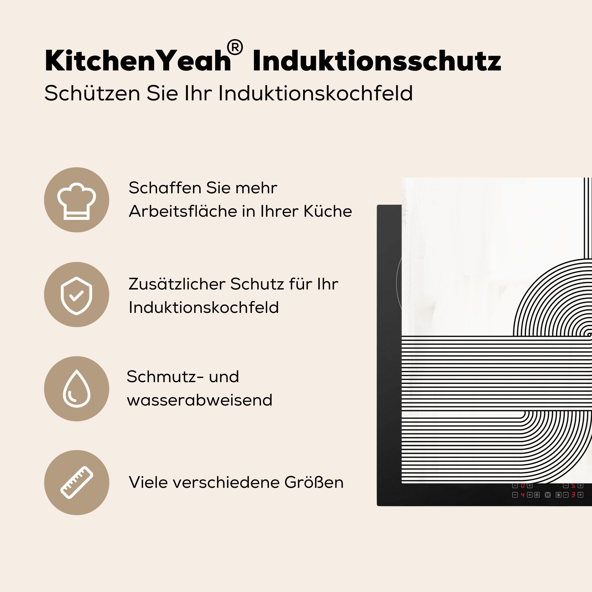 MuchoWow Herdblende-/Abdeckplatte Kunst Arbeitsplatte cm, Weiß, Schwarz tlg), Vinyl, 78x78 (1 - Ceranfeldabdeckung, für küche - - Abstrakt