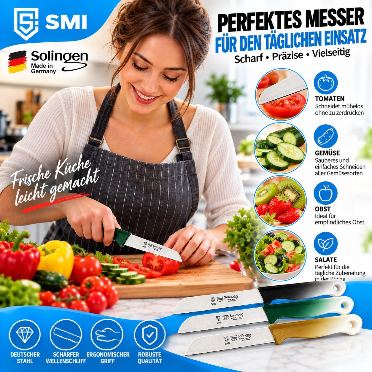 SMI Obstmesser 6-tlg Solingen Gemüsemesser Schälmesser Wellenschliff Küchenmesser – Bild 4 von 5