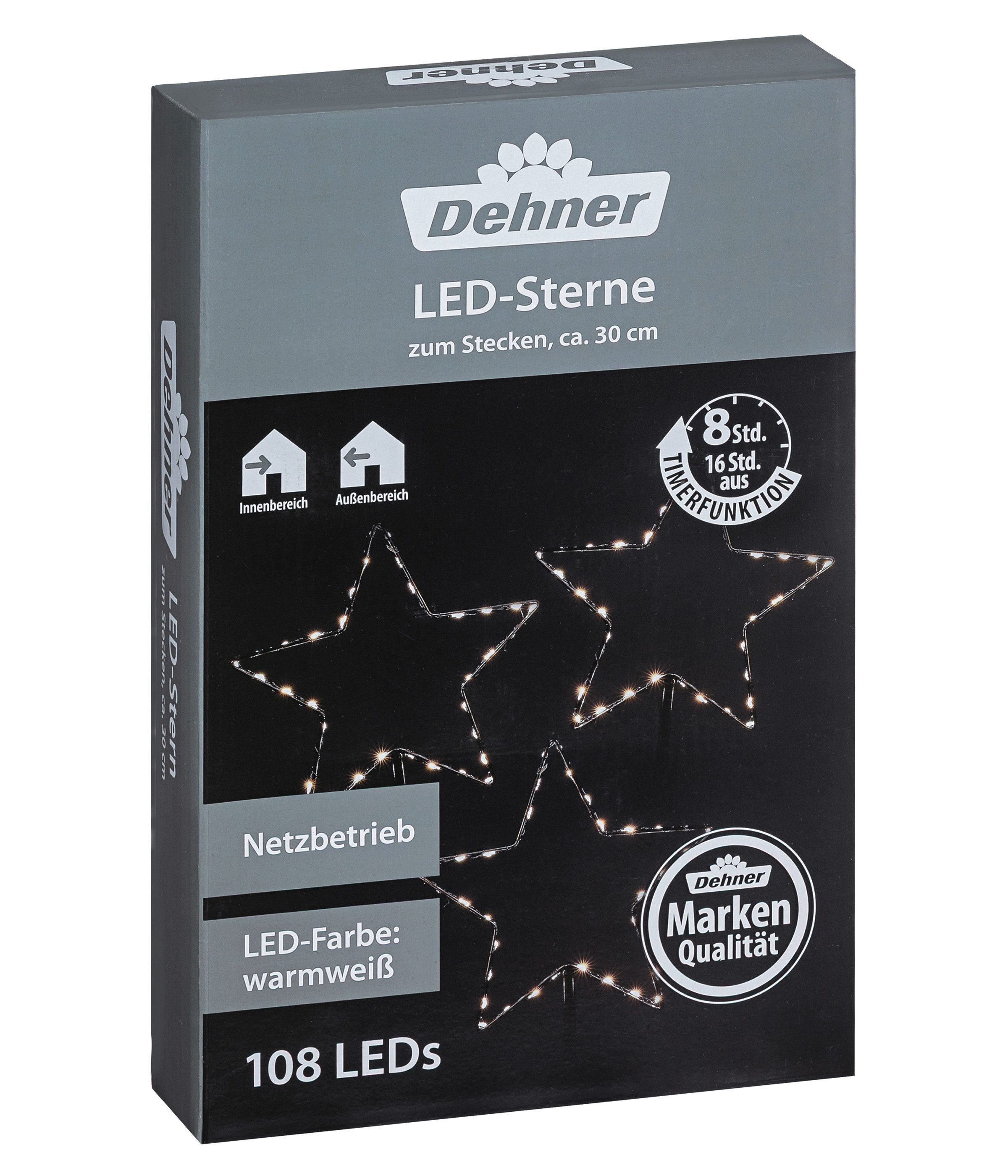 Dehner Lichterkette LED Sterne 3tlg. zum Stecken, 108 LED, 20 x 30 cm, Metall, 108-flammig, Weihnachtsbeleuchtung inkl. Timer, Indoor / Outdoor, IP44
