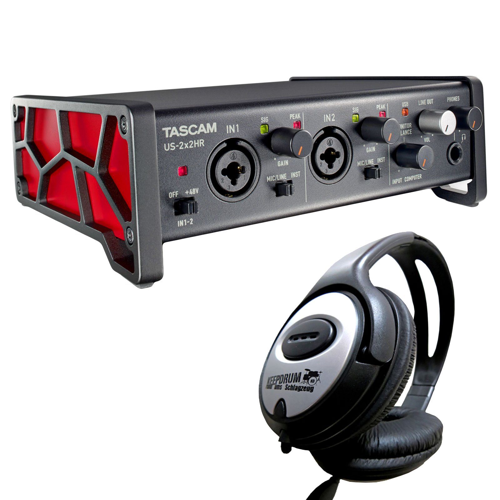 Tascam US-2x2HR USB Interface Digitales Aufnahmegerät (mit Kopfhörer)