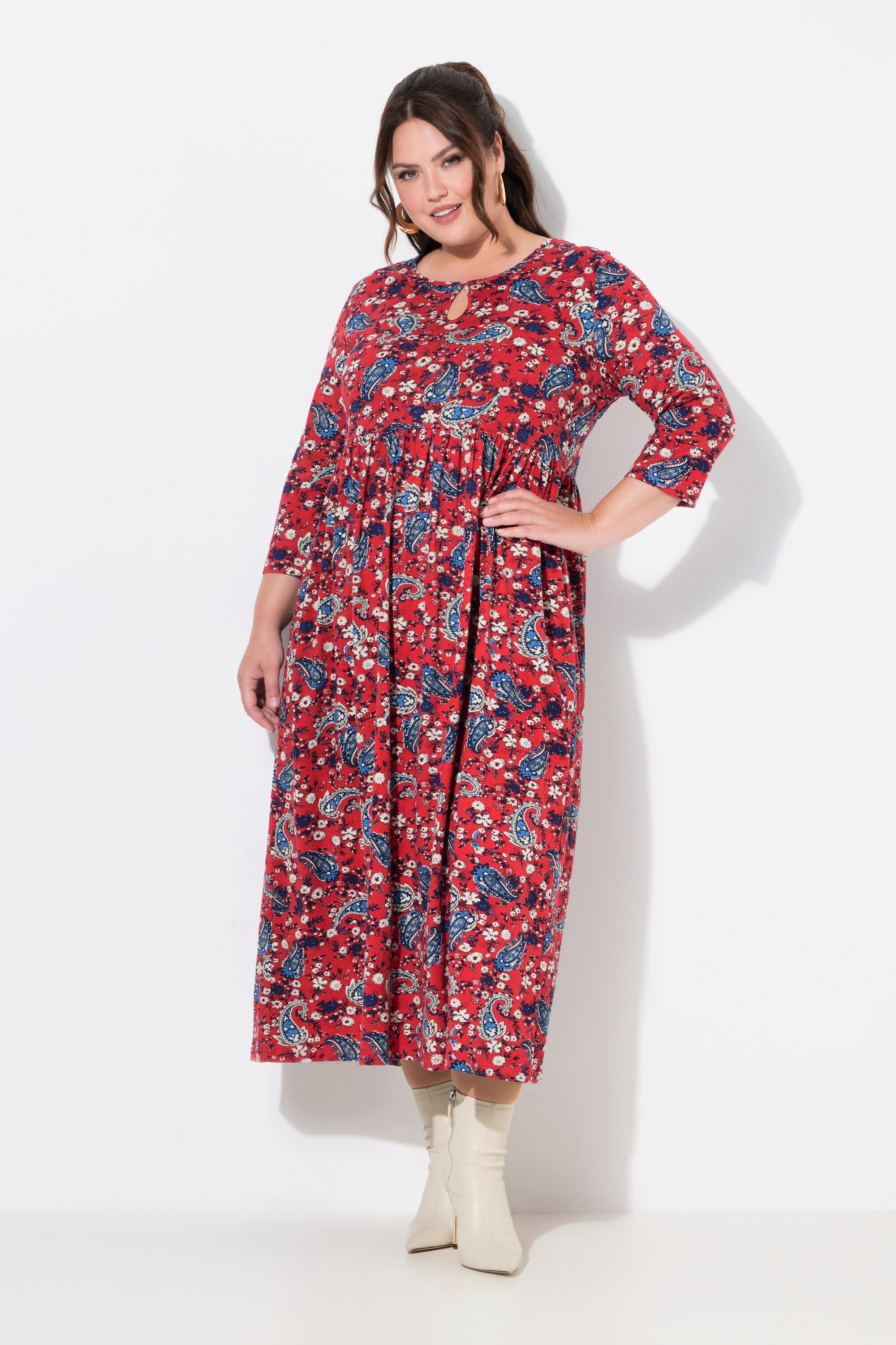 Maxikleid Jerseykleid A-Linie Keyhole Rundhals 3/4-Arm