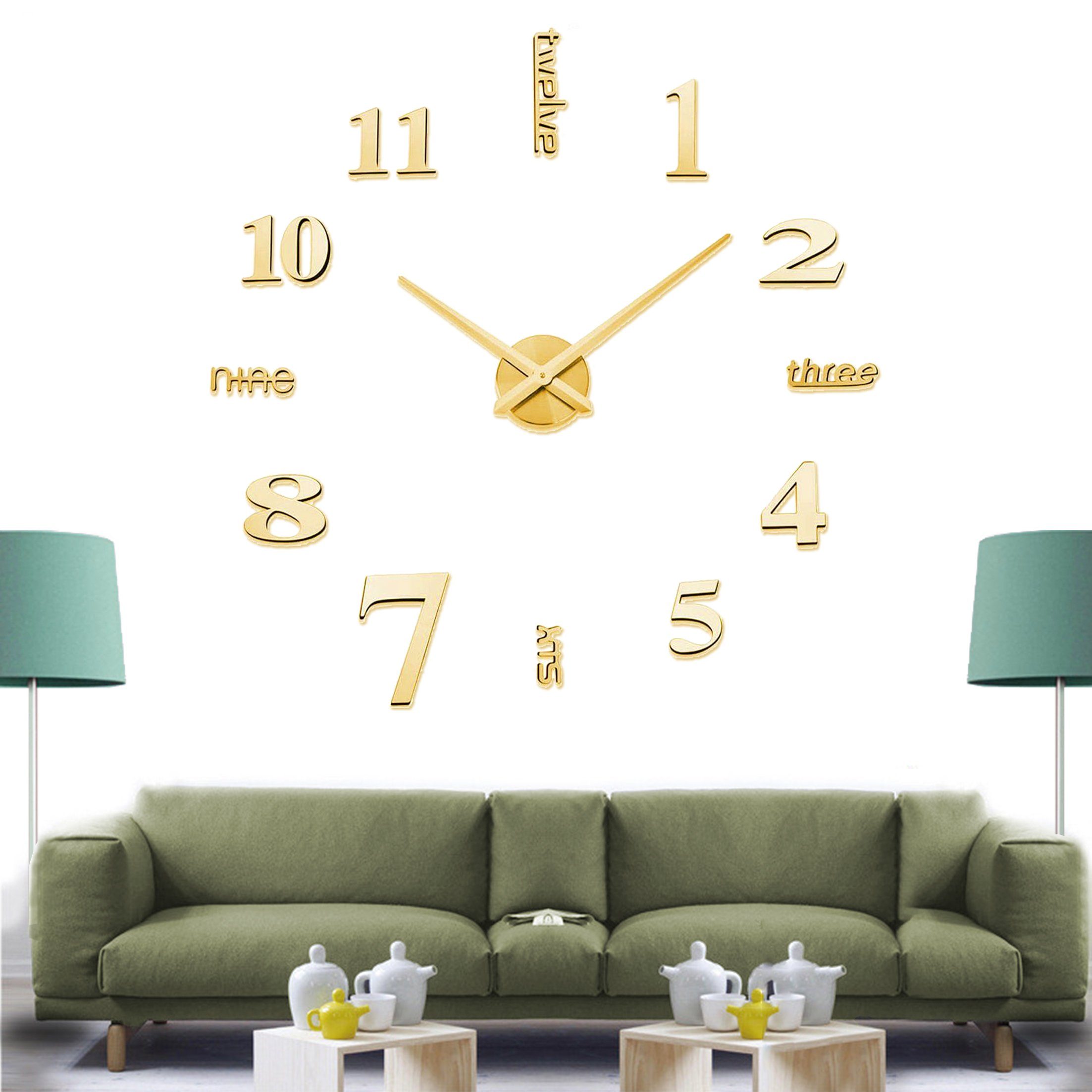 Dedom Wanduhr Große dekorative 3D-Wanduhr, DIY-Wanduhr, Acryl-Wanduhr, 100 cm-120 cm (Geeignet für Zuhause Wohnzimmer, Schlafzimmer Wanddekoration) Gold