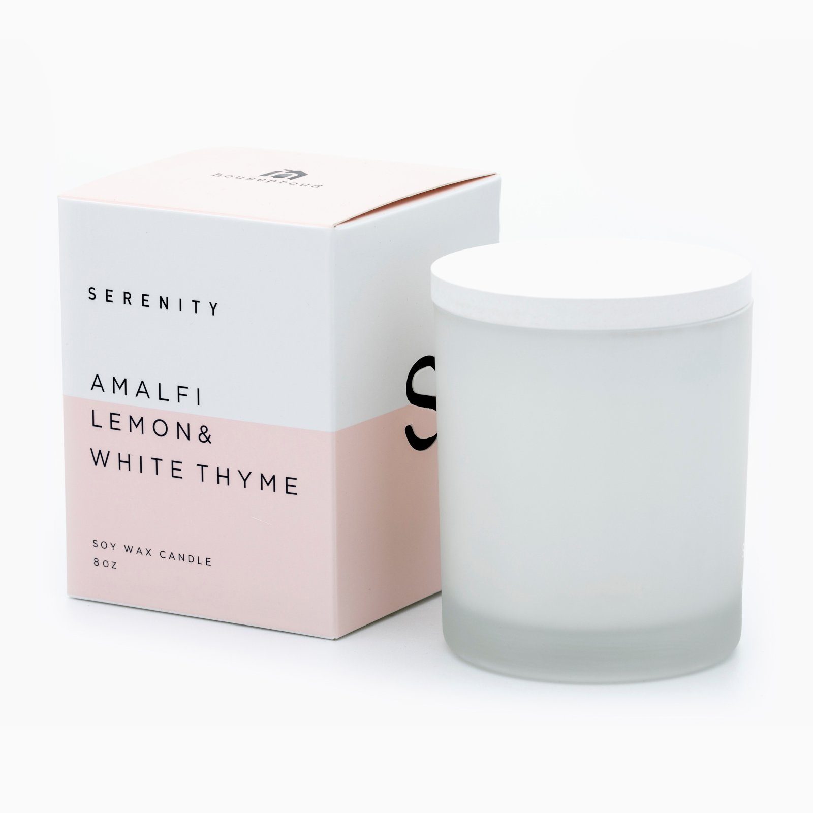 houseproud Duftkerze Serenity Duftkerze (1-tlg), Glasbehälter (gefrostet), Keramikdeckel