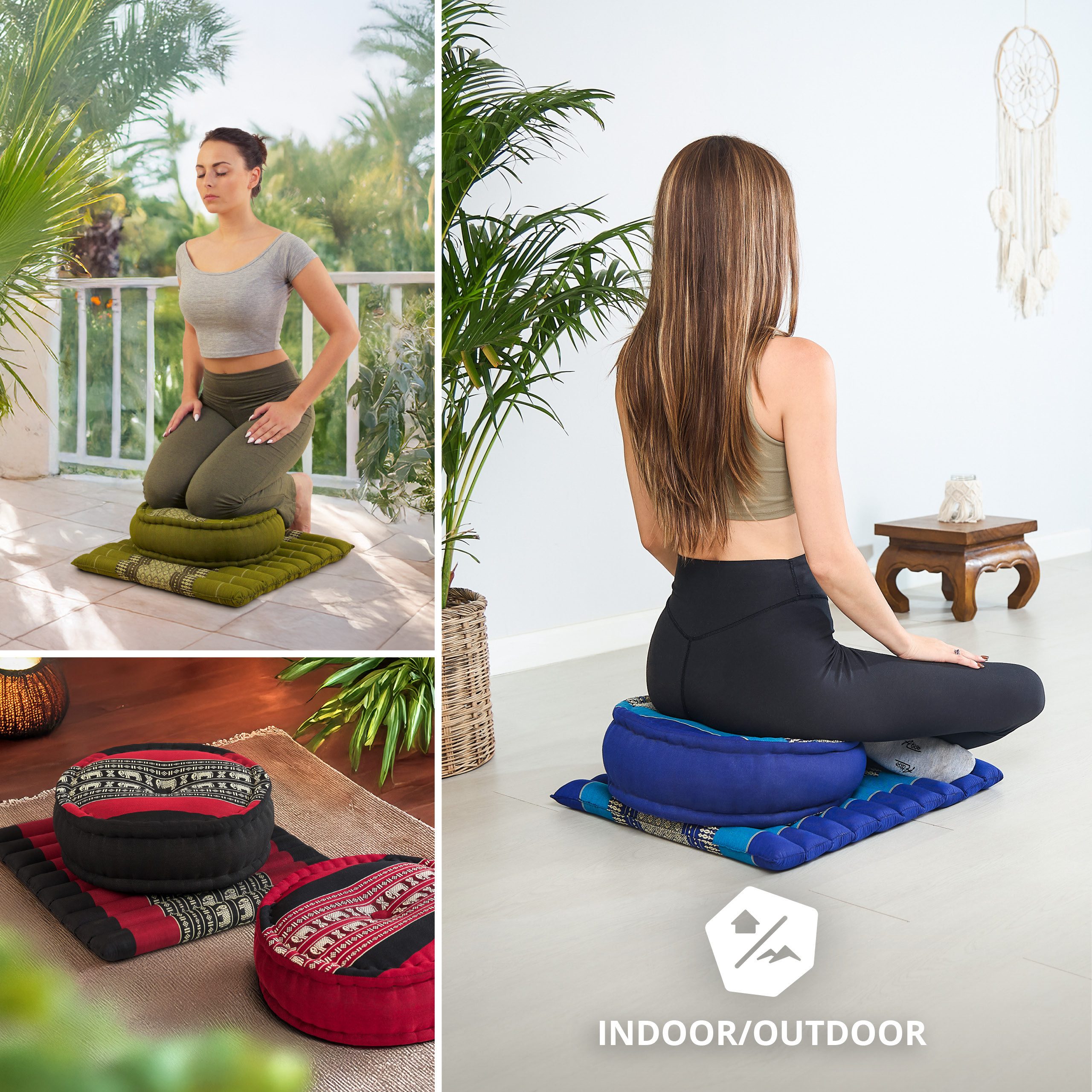 livasia Meditationskissen Yogakissen Set L - Zafu Ø 38x15cm / Matte 50x50x4,5cm, Kapok, vegan, handgefertigt