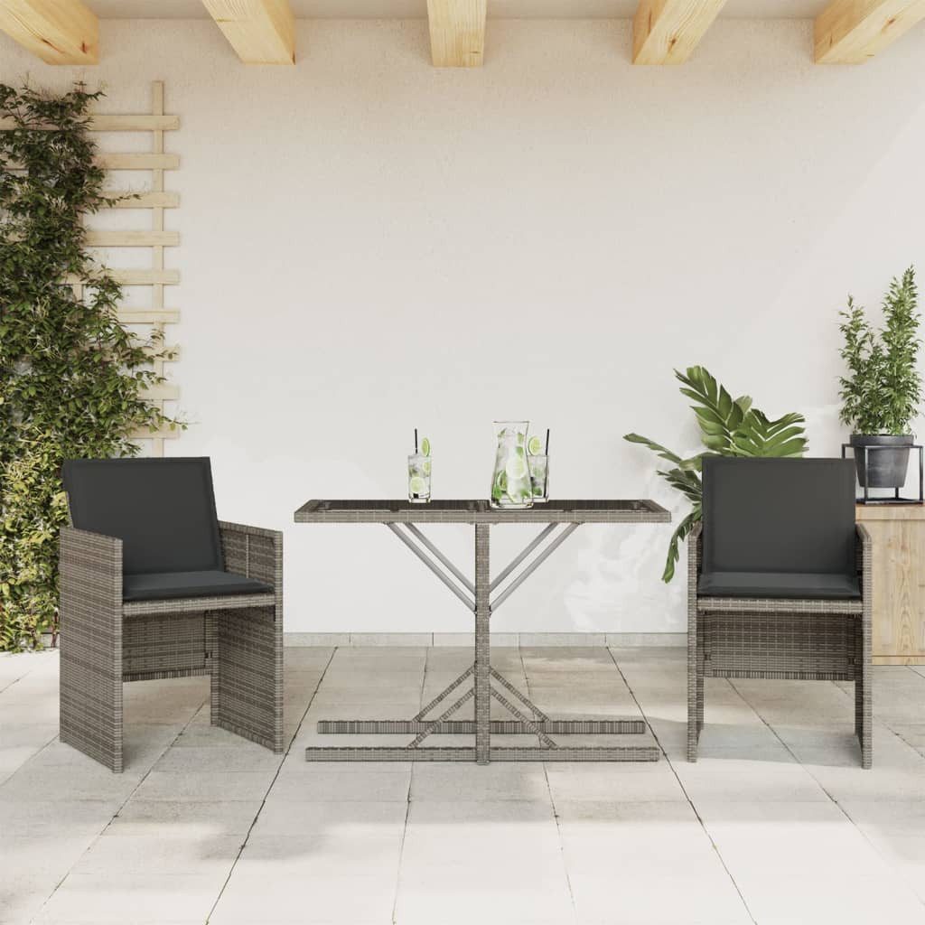 vidaXL Gartenlounge-Set 3-tlg. Bistro-Set mit Kissen Grau Poly Rattan, (1-tlg)