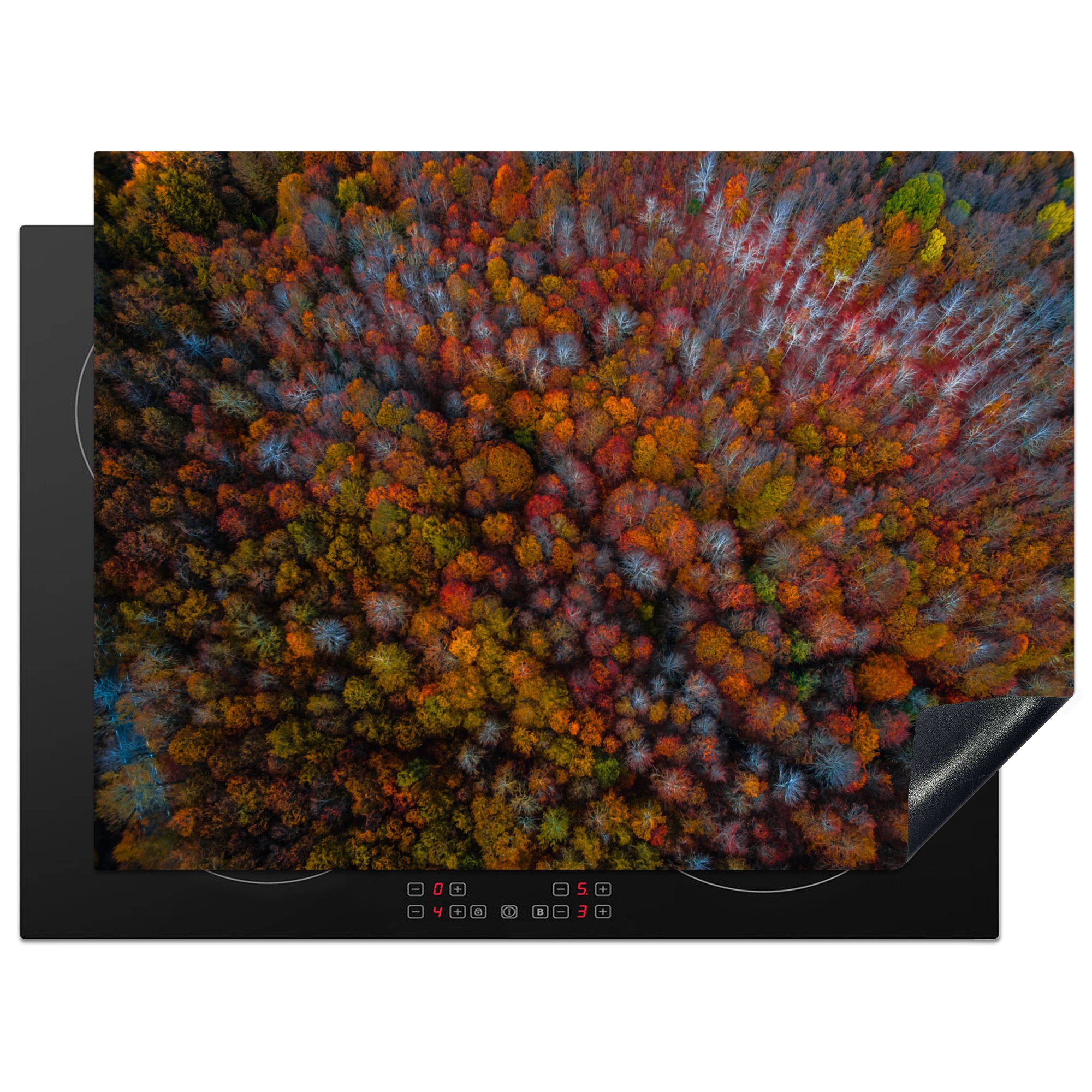 MuchoWow Herdblende-/Abdeckplatte Eine Luftaufnahme von dunkelbraun gefärbten Baumkronen, Vinyl, (1 tlg), 70x52 cm, Mobile Arbeitsfläche nutzbar, Ceranfeldabdeckung