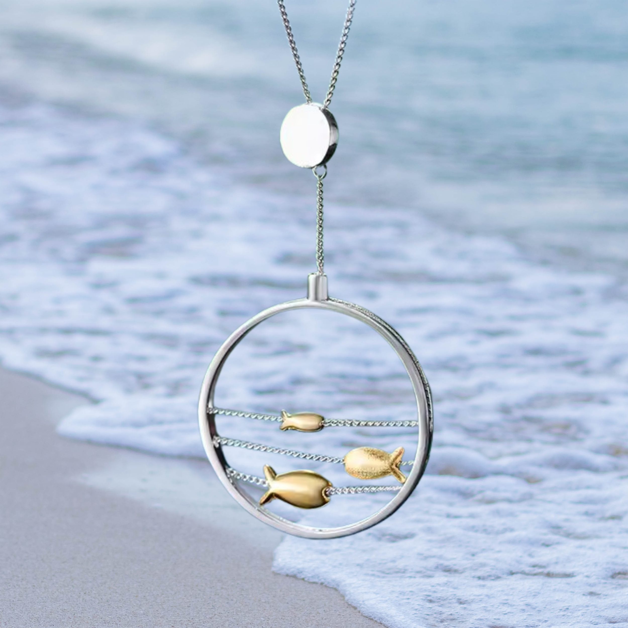 Runde Perlé Silberkette Kette mit Anhänger Fisch "Gegen den Strom", handgef günstig online kaufen