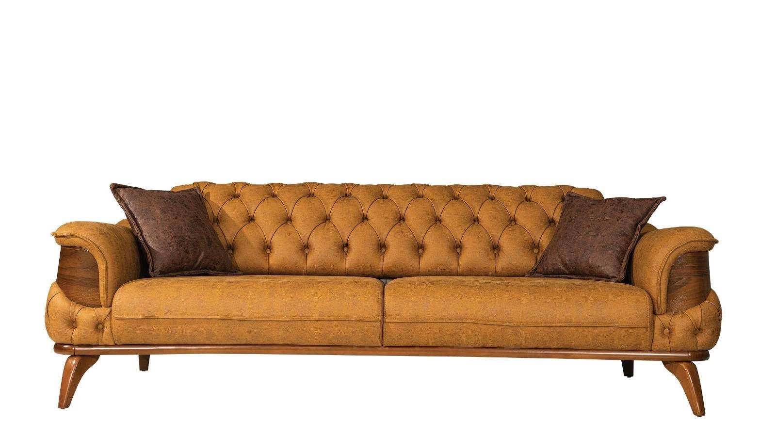 JVmoebel 3-Sitzer Sofa Modern Dreisitzer Chesterfield Leder Gelb Design Wohnzimmer, 1 Teile, Made in Europa