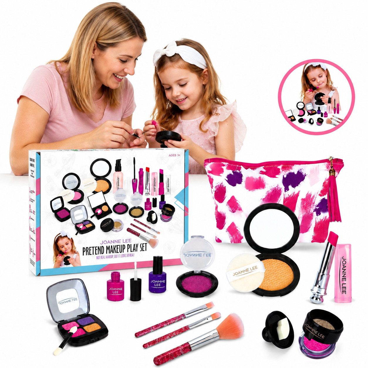 Fyrove Kosmetik-Koffer Kinder Schminkset Spielzeug, Make-up Set für Mädchen, Rollenspiel, 23-tlg., (12-St), Realistisches Make-up-Spielset, Rollenspiel für Kinder,tragbares Spielzeug