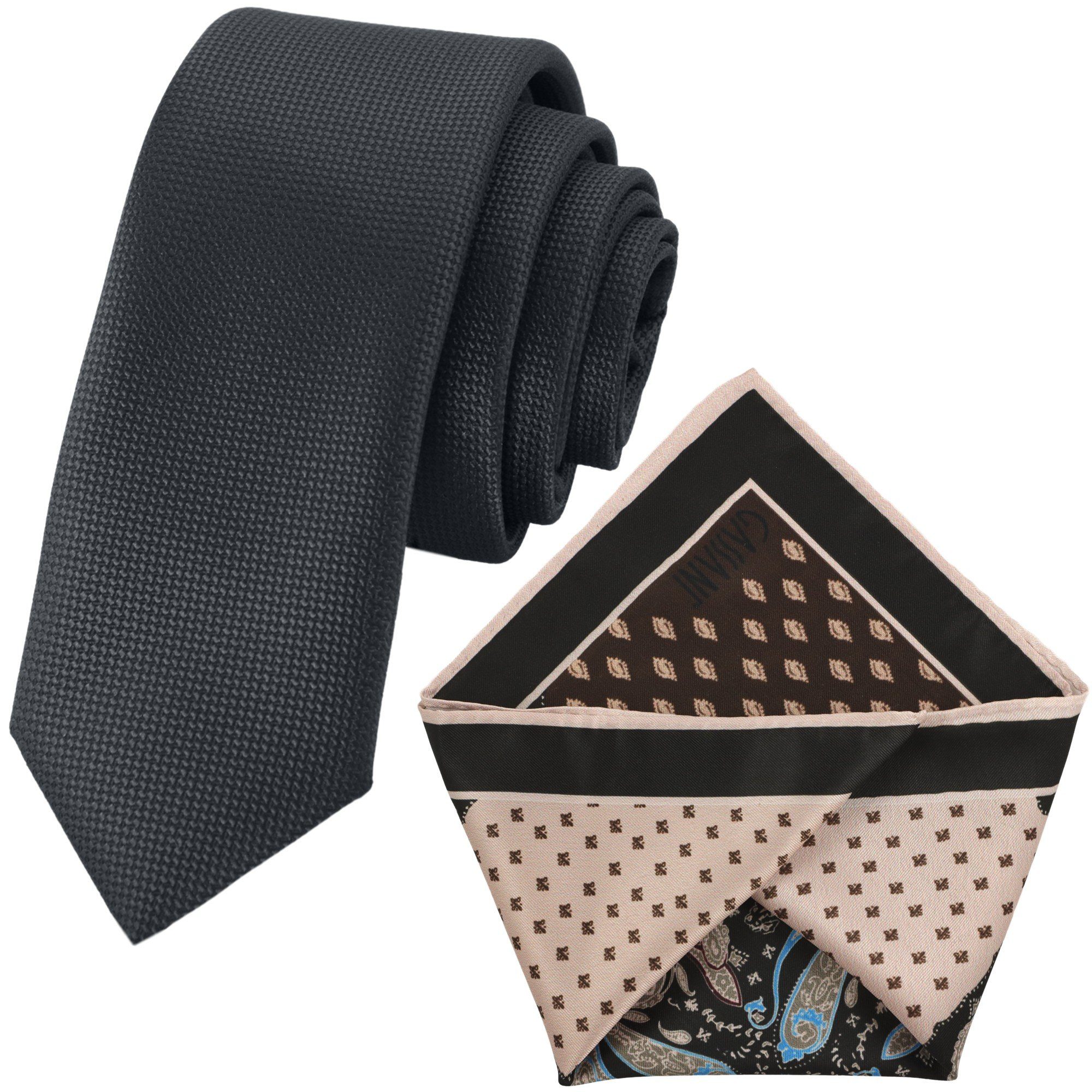 GASSANI Krawatte Herren-Krawatte Rips Fine Karo, z. Anzug Schmal Slim, Uni Seide Touch (Set, 2-St., Gepunktet, 2, Getupft, Paisley, Bunt, Geblümt, Schlips, Einstecktuch, Kariert) Blumen Blüten Punkte Dots Pünktchen Tupfen Tropfen Rauten, Seide Touch