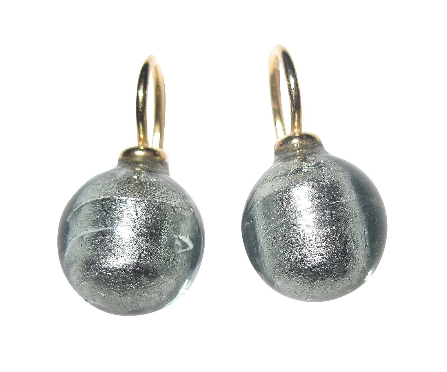 Mugello Paar Ohrhänger Murano anthrazit gold platt. klassisch zeitlos Basic-Ohrringe, Handgearbeitetes Muranoglas mit eingearbeitetem Blattgold aus Italien