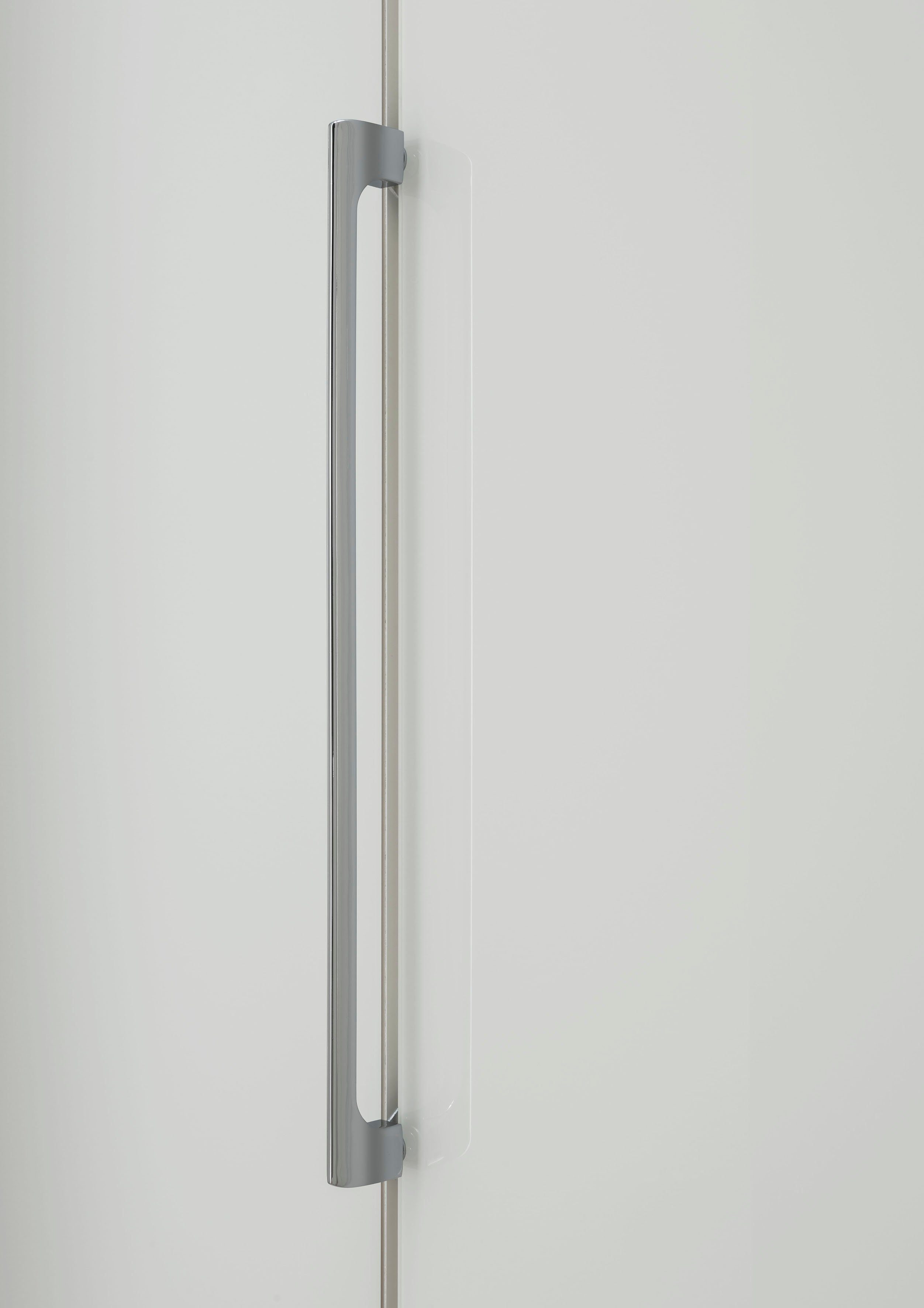 Beschläge Falttürenschrank WIEMANN mit Weiß Schubladendämpfung Glasfront sowie inkl. Monaco Kieselgrau-Dekor/Glas hochwertige