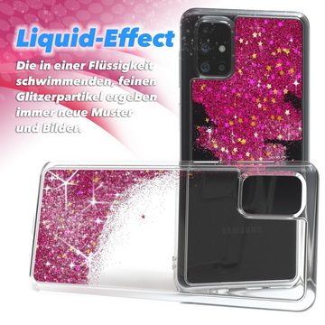 EAZY CASE Handyhülle Liquid Glittery Case für Samsung Galaxy M51 6,7 Zoll, Glitzerhülle Shiny Slimcover stoßfest Durchsichtig Bumper Case Pink