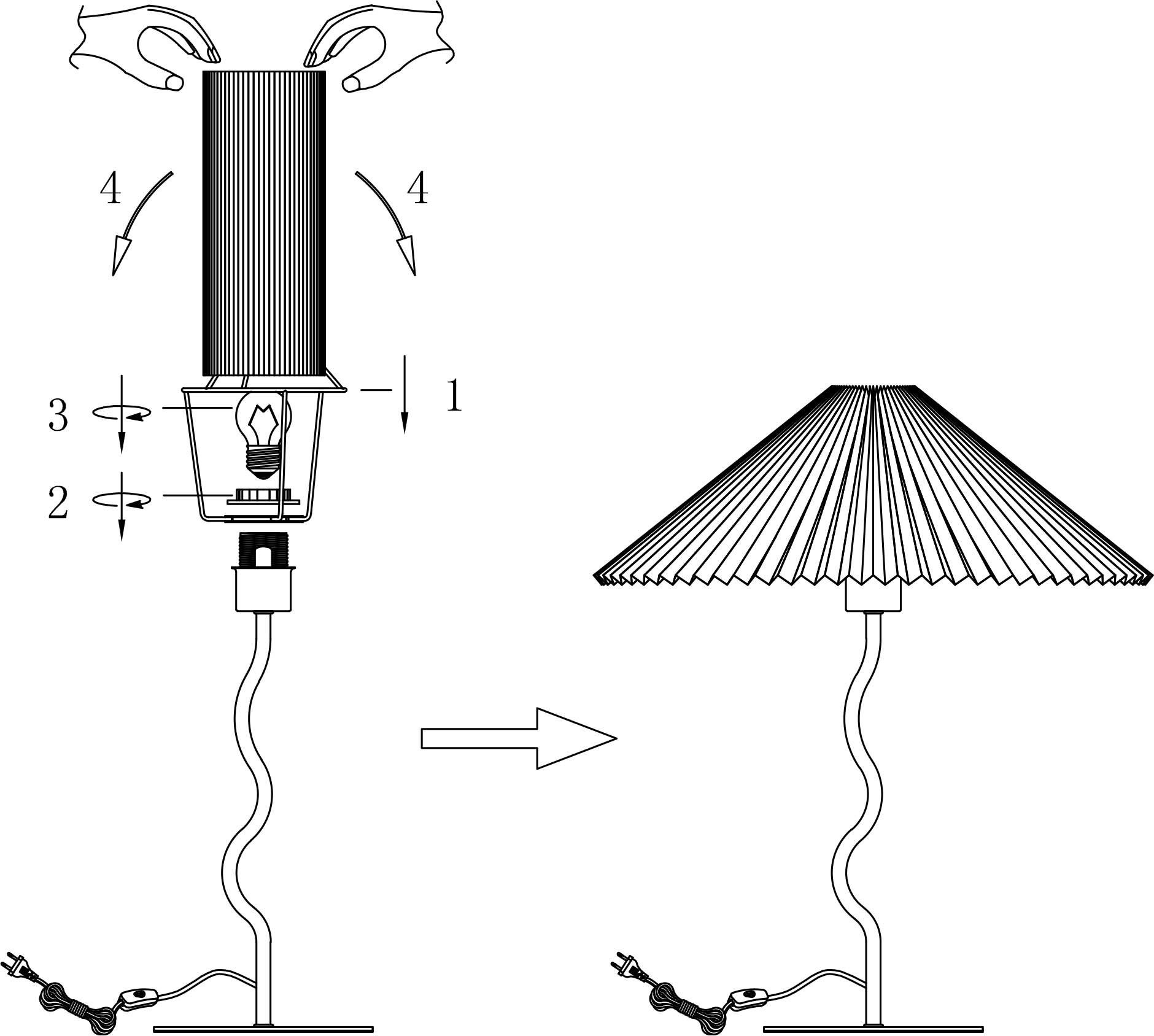 Stoffschirm in Tischleuchte Optik Lena Tischlampe, by Home LeGer Gercke Papierlampe Sonnenschirm ohne schwarz/beige Plisseeoptik Leuchtmittel, Letty,