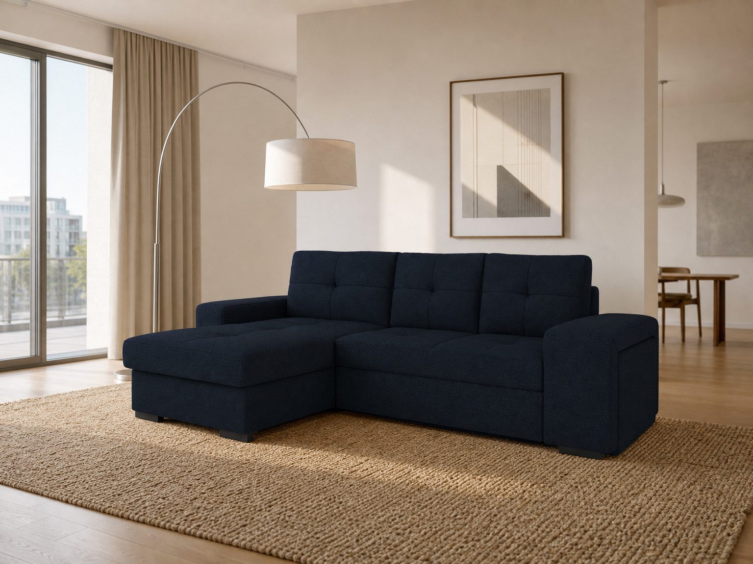 foamnova Ecksofa Treviso, B 268 cm, Hocker in der Armlehne integriert, Geradlinig, abgesteppte Polster, fester Sitz & integrierter Hocker