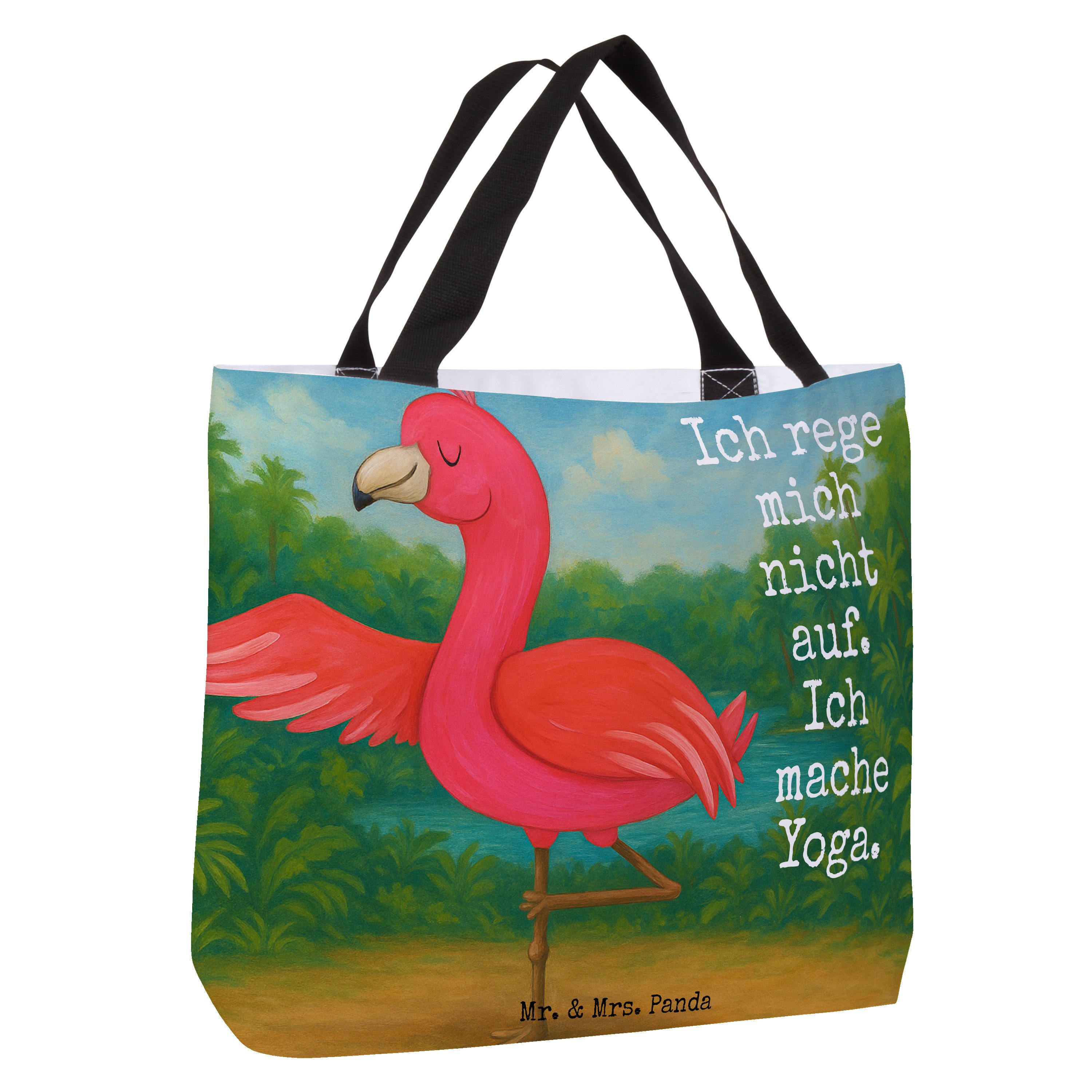 Mr. & Mrs. Panda Shopper Flamingo Yoga Design, Schultasche, Weiß, Aufgeregt, Tasche, Achtsamke (Packung), Büchertasche Vogel Yogi