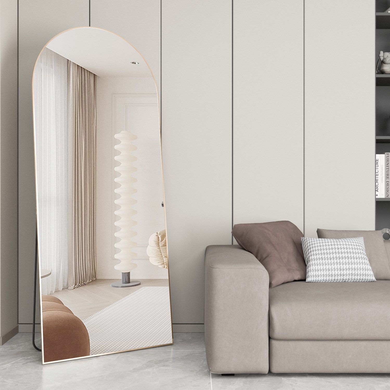 CASSILANDO Ganzkörperspiegel gewölbter Bodenspiegel, großer Boden-Spiegel,mit Alu-Rahmen,162*53cm, Ganzkörperspiegel mit Halterung, Wandspiegel,Gewölbter Schminkspiegel