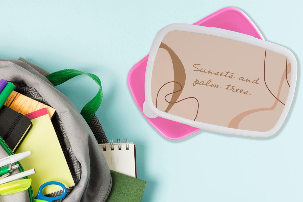 Erwachsene, Brotdose Sommer rosa Mädchen, Kunststoff, Linienkunst, (2-tlg), Lunchbox MuchoWow Kunststoff Snackbox, für - Brotbox Kinder, - Zitate
