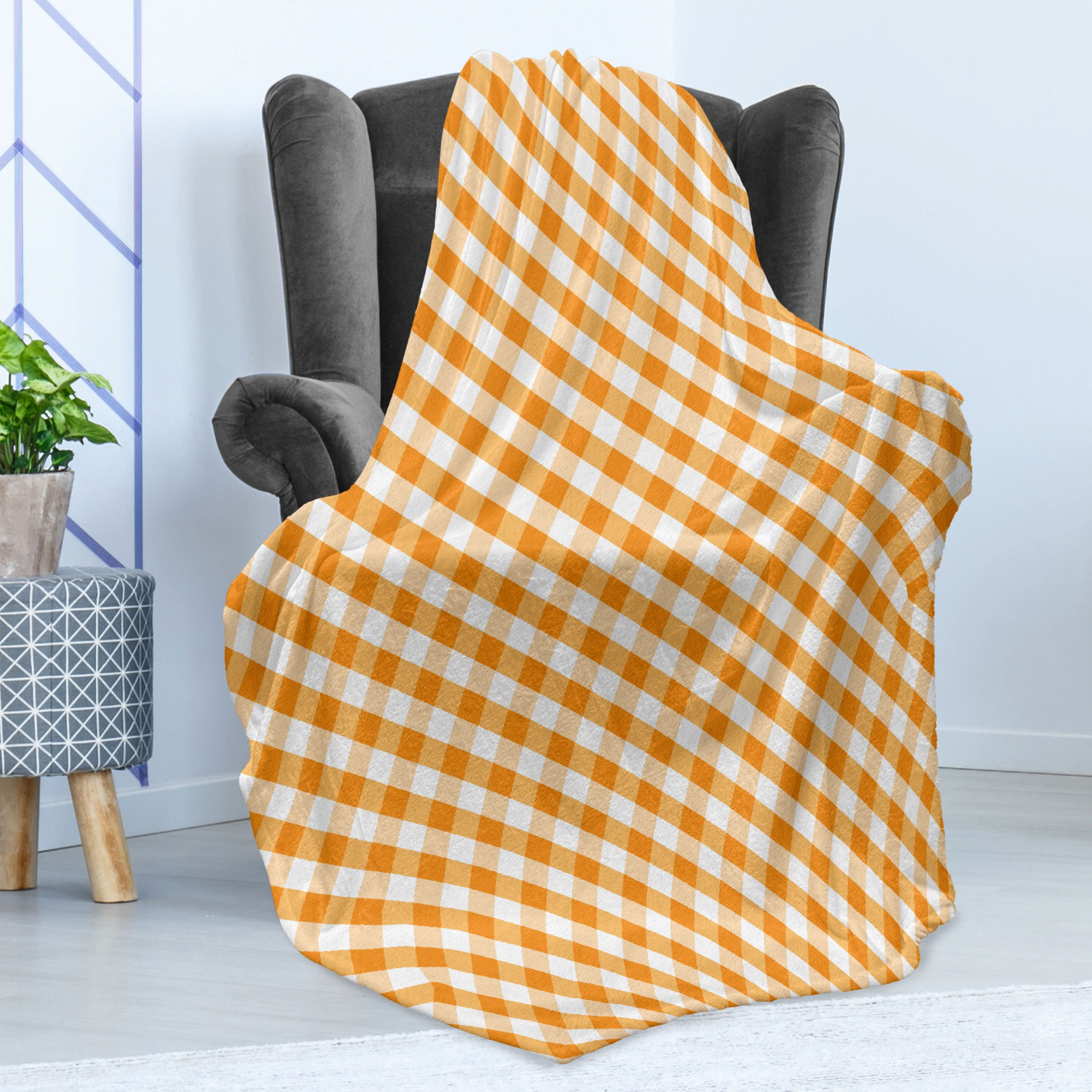Wohndecke Gemütlicher Plüsch für den Innen- und Außenbereich, Abakuhaus, Kariert Orange Gingham Tile