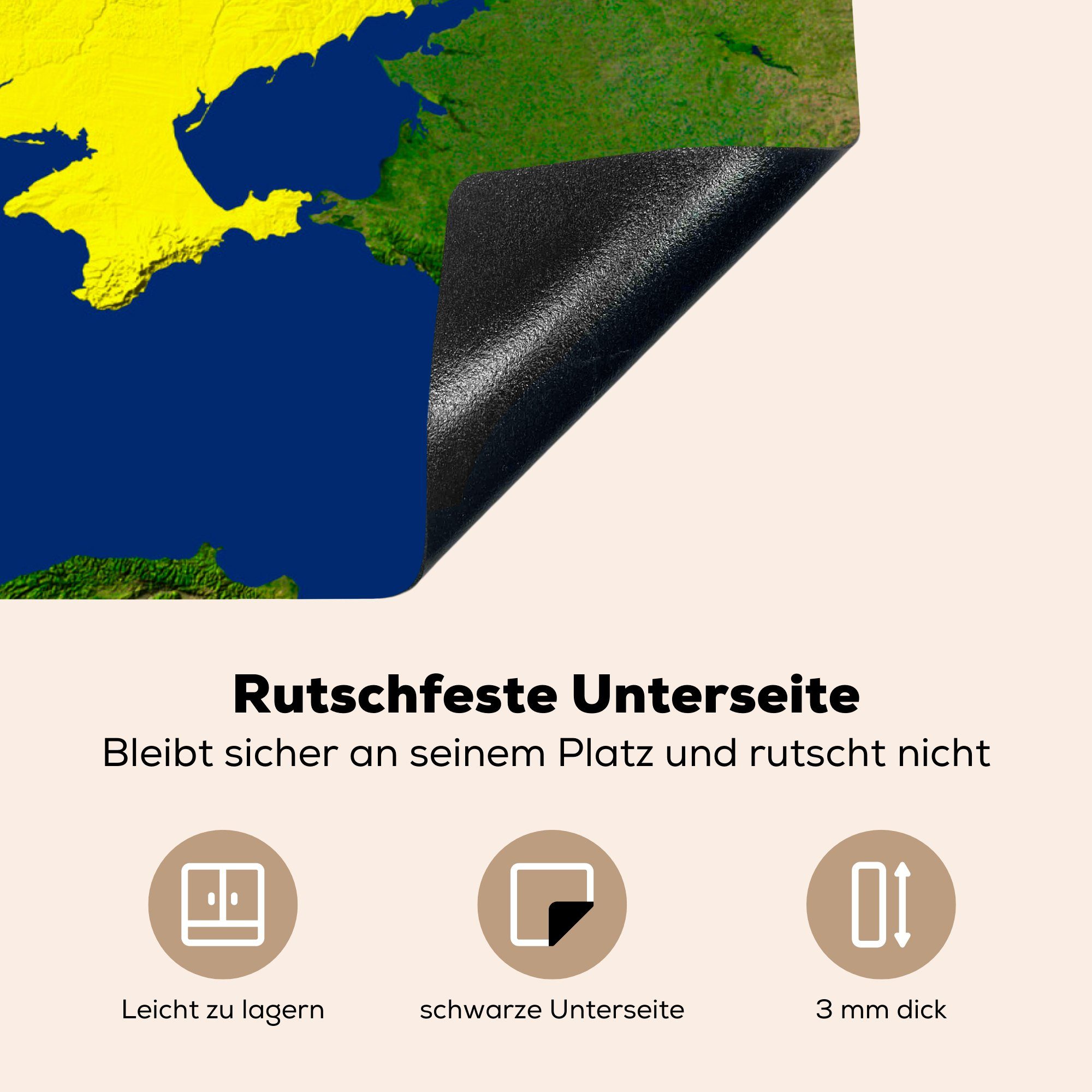 tlg), Herdblende-/Abdeckplatte Vinyl, cm, 71x52 (1 MuchoWow mit die Ukraine der Schutz Satellitenbild der Induktionskochfeld Flagge, küche, Ceranfeldabdeckung für