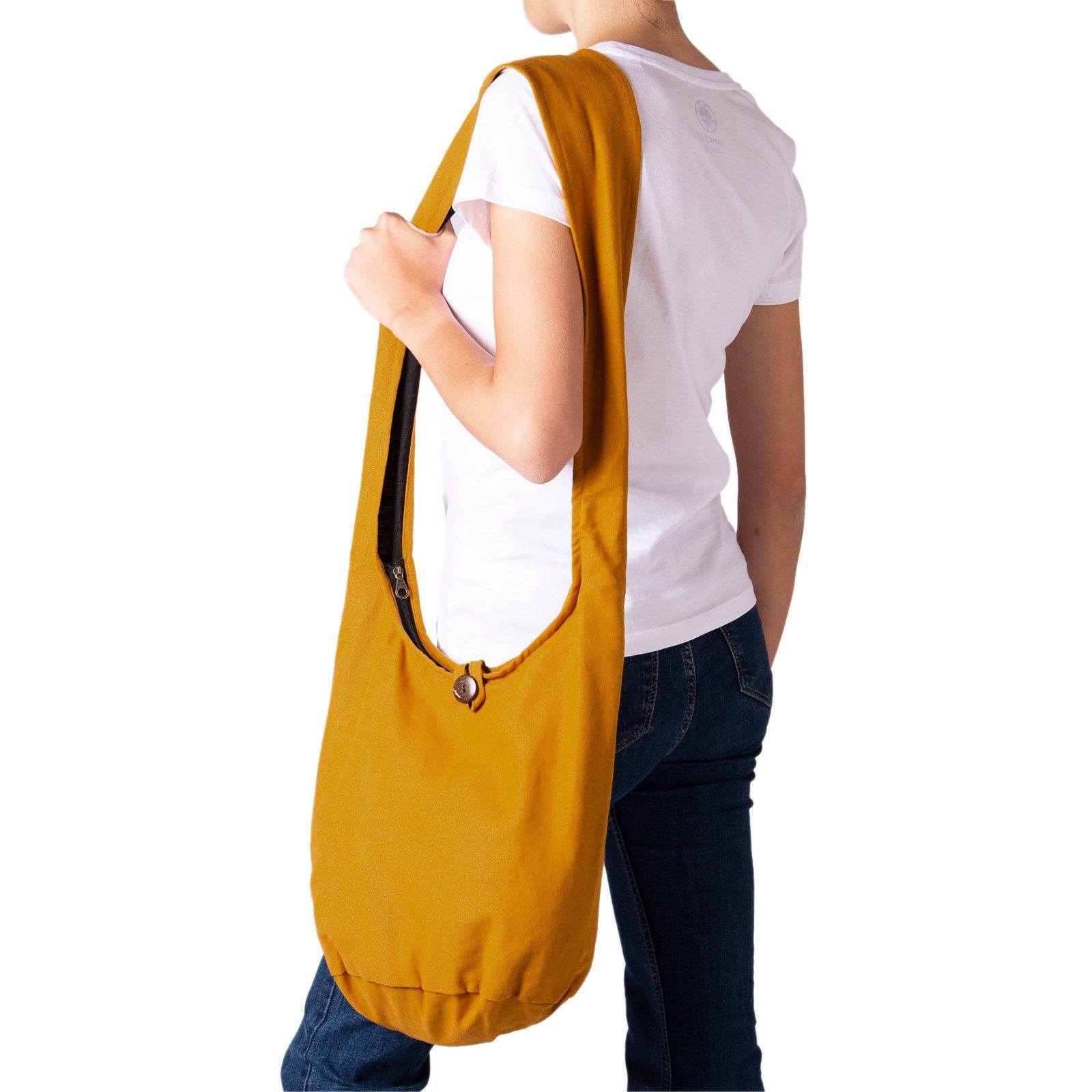 PANASIAM Beuteltasche Schulterbeutel als 2 Strandtasche oder 100% Wickeltasche auch Umhängetasche Schultertasche safrongelb Baumwolle in Größen, einfarbig Handtasche aus