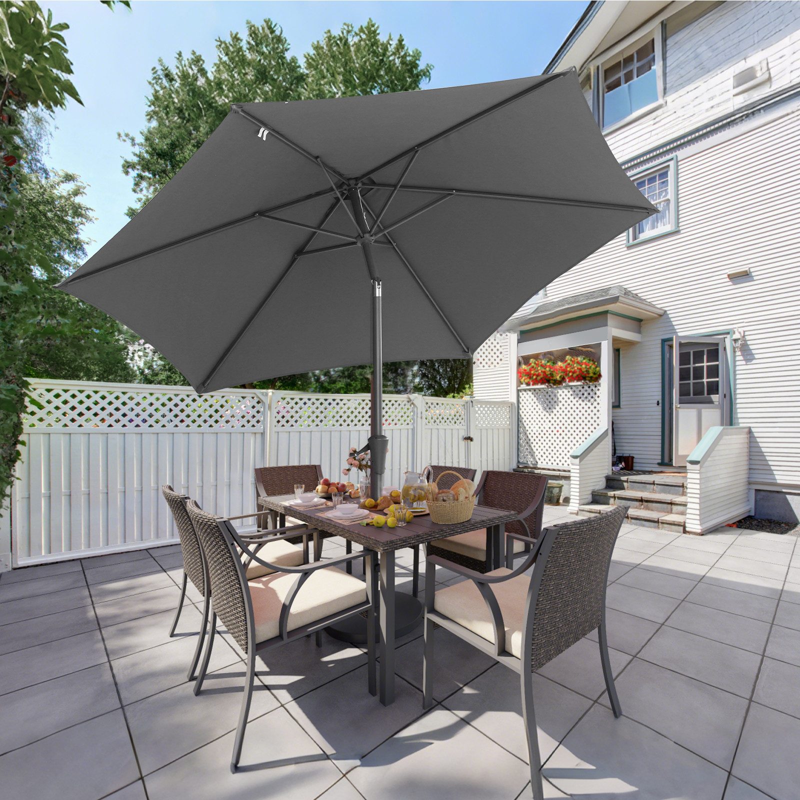 Sekey Sonnenschirm ø 270 cm Sonnenschirm Rund, Marktschirm Knickbar, mit Kurbel, Terrassenschirm mit Sonnenschutz UV50+