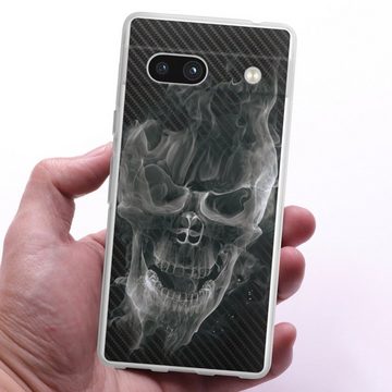 DeinDesign Handyhülle Totenkopf Schädel Carbon Smoke Skull Carbon, Google Pixel 7a Silikon Hülle Bumper Case Handy Schutzhülle