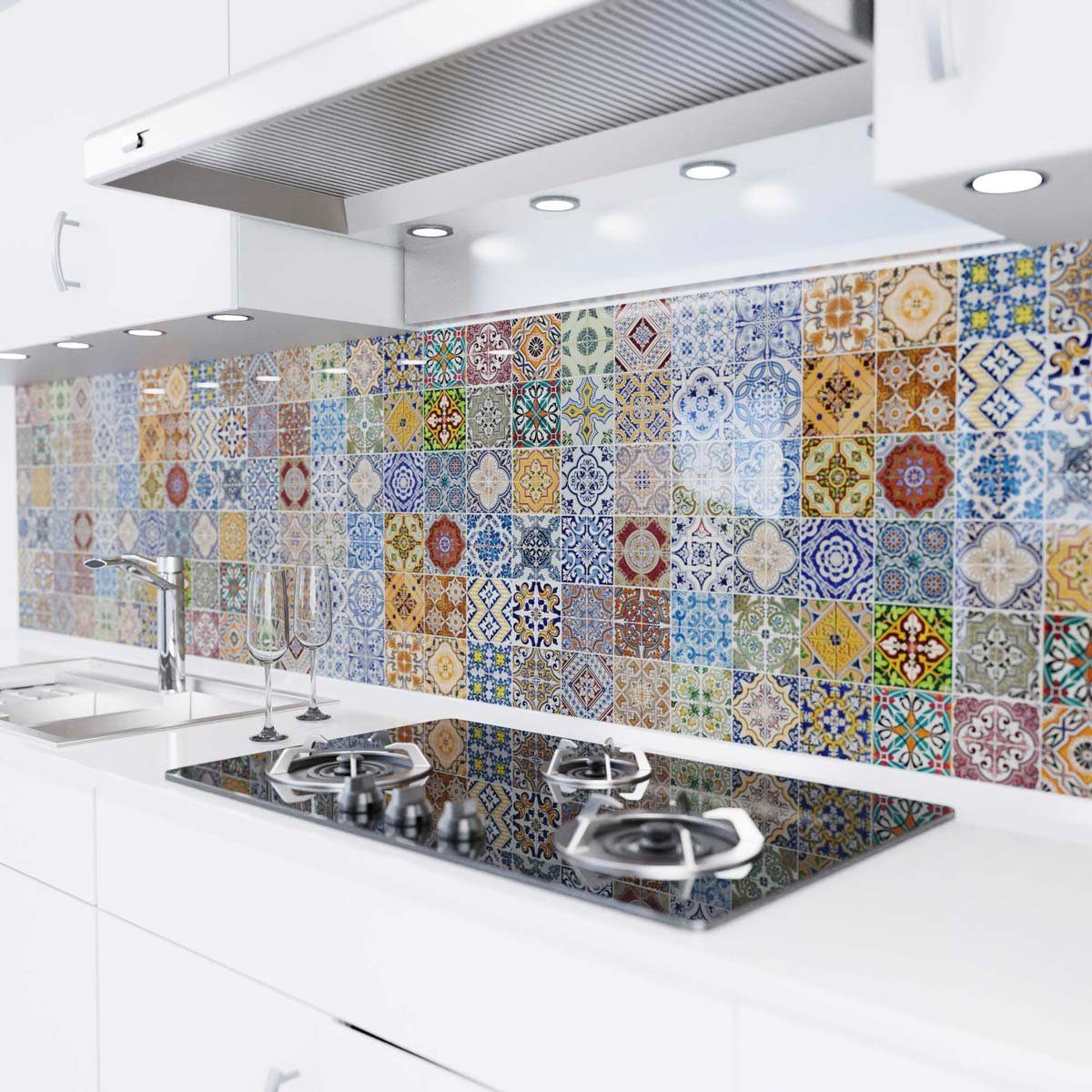 danario Küchenrückwand Küche Glasoptik - Spritzschutz bunt PET Folie - selbstklebend versteifte - Mosaikfliesen