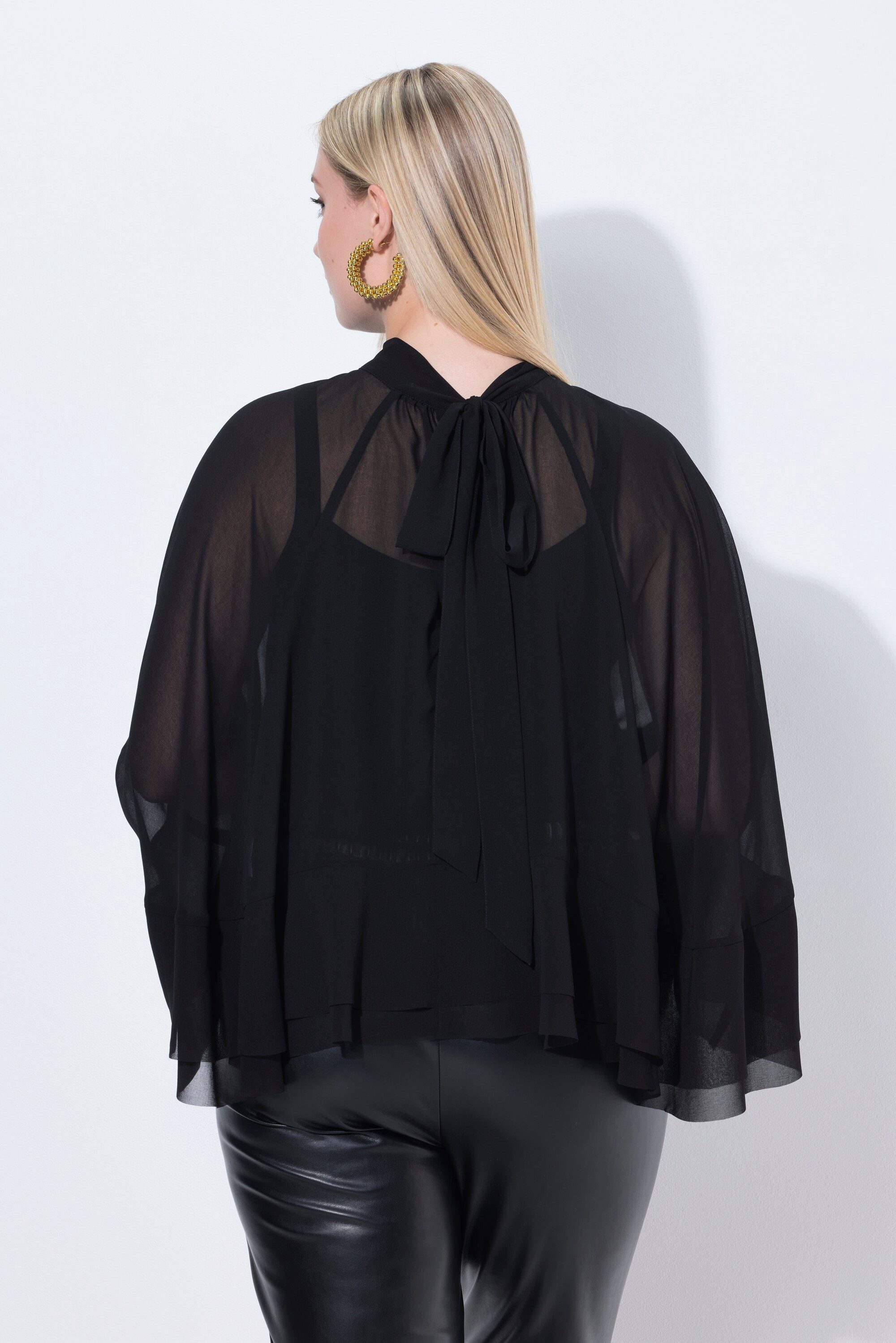 Ulla Popken Longbluse Cape-Bluse Chiffon Stehkragen Schal