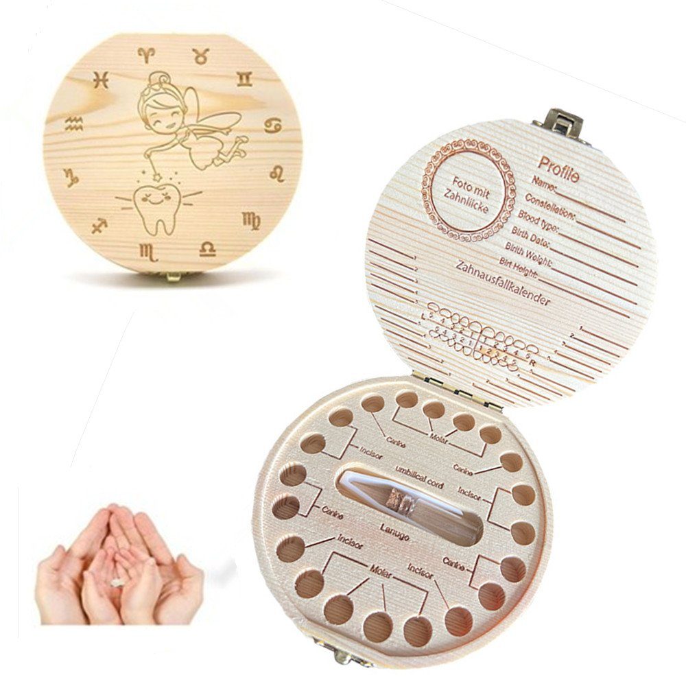 XDeer Zahndose Milchzahndose Holz Zahndose Mädchen & Jungen,Milchzähne Box, Milchzähne Box Aufbewahrungsbox mit Display Funktion