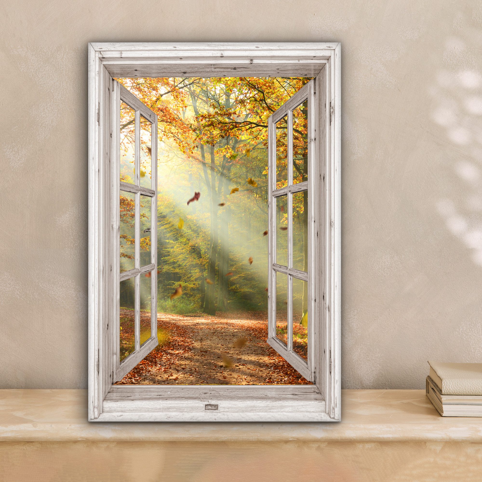 OneMillionCanvasses® Leinwandbild Wald - Bäume - Herbst - Sonne - Herbstblä günstig online kaufen