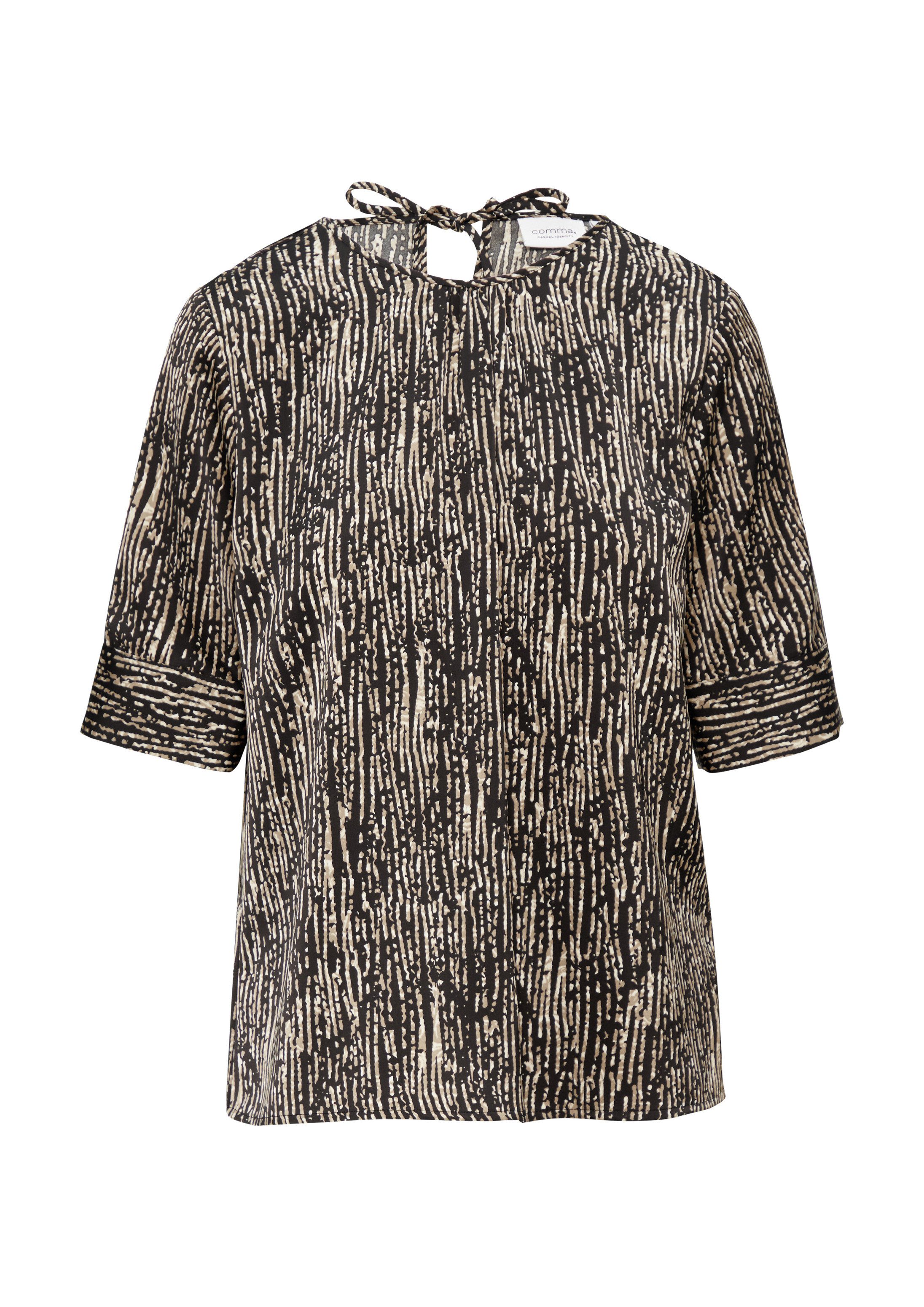 comma Kurzarmbluse Bluse Bluse mit All-over-Print aus Satin