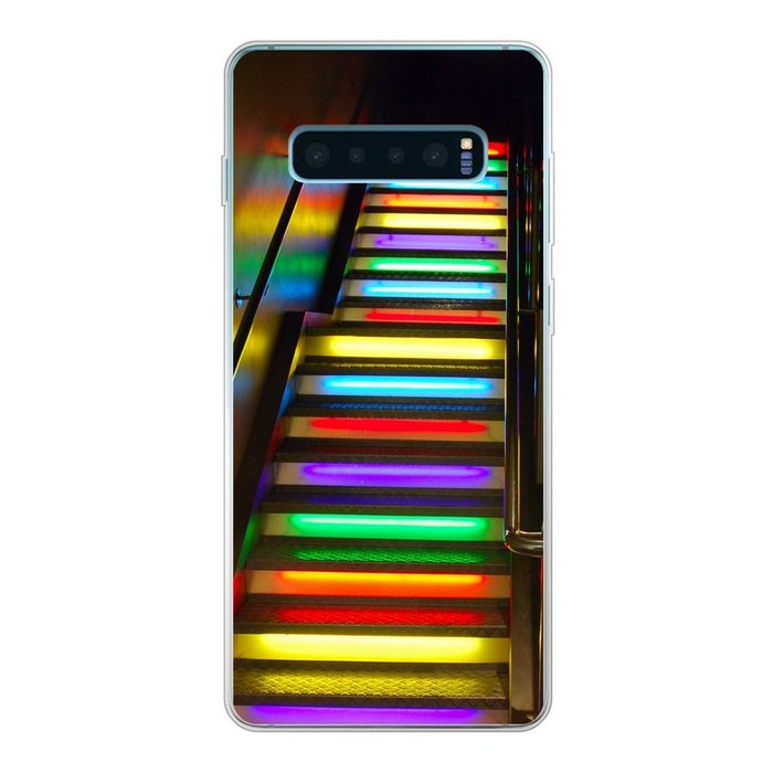 MuchoWow Handyhülle Beleuchtete Treppen in den Farben des Regenbogens Phone Case Handyhülle Samsung Galaxy S10 Lite Silikon Schutzhülle