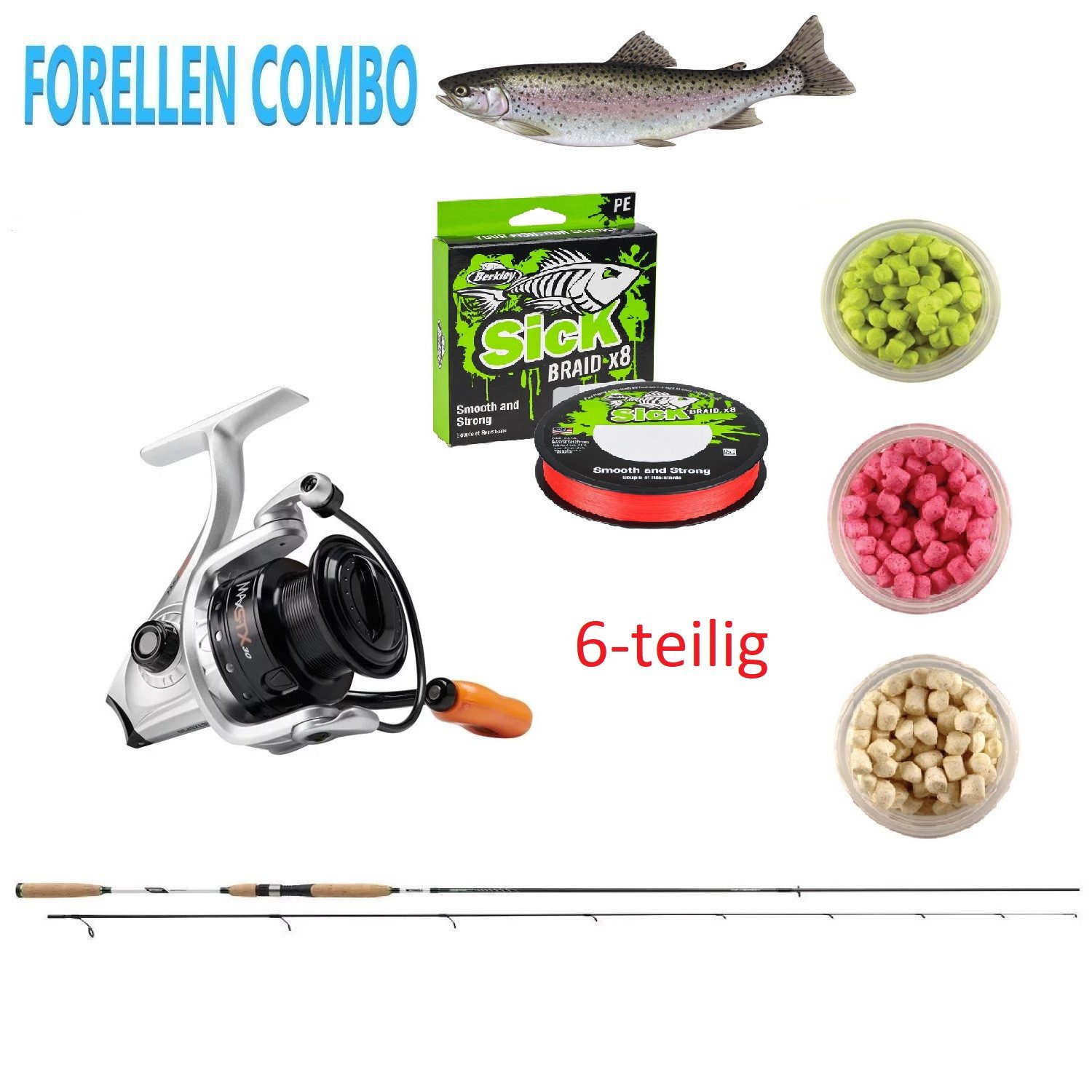Abu Garcia Forellenrute Forellen Lifter Set Rute Rolle geflochtene Schnur Köder 6-teilig, (Spar-Set, 6-tlg), Ideal auch als Geschenk