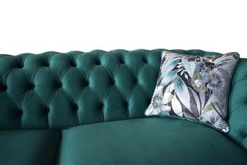 JVmoebel Chesterfield-Sofa 3-SITZIGES CHESTERFIELD-SOFA AUS GRÜNEM SAMT MIT FLORALEM MUSTER