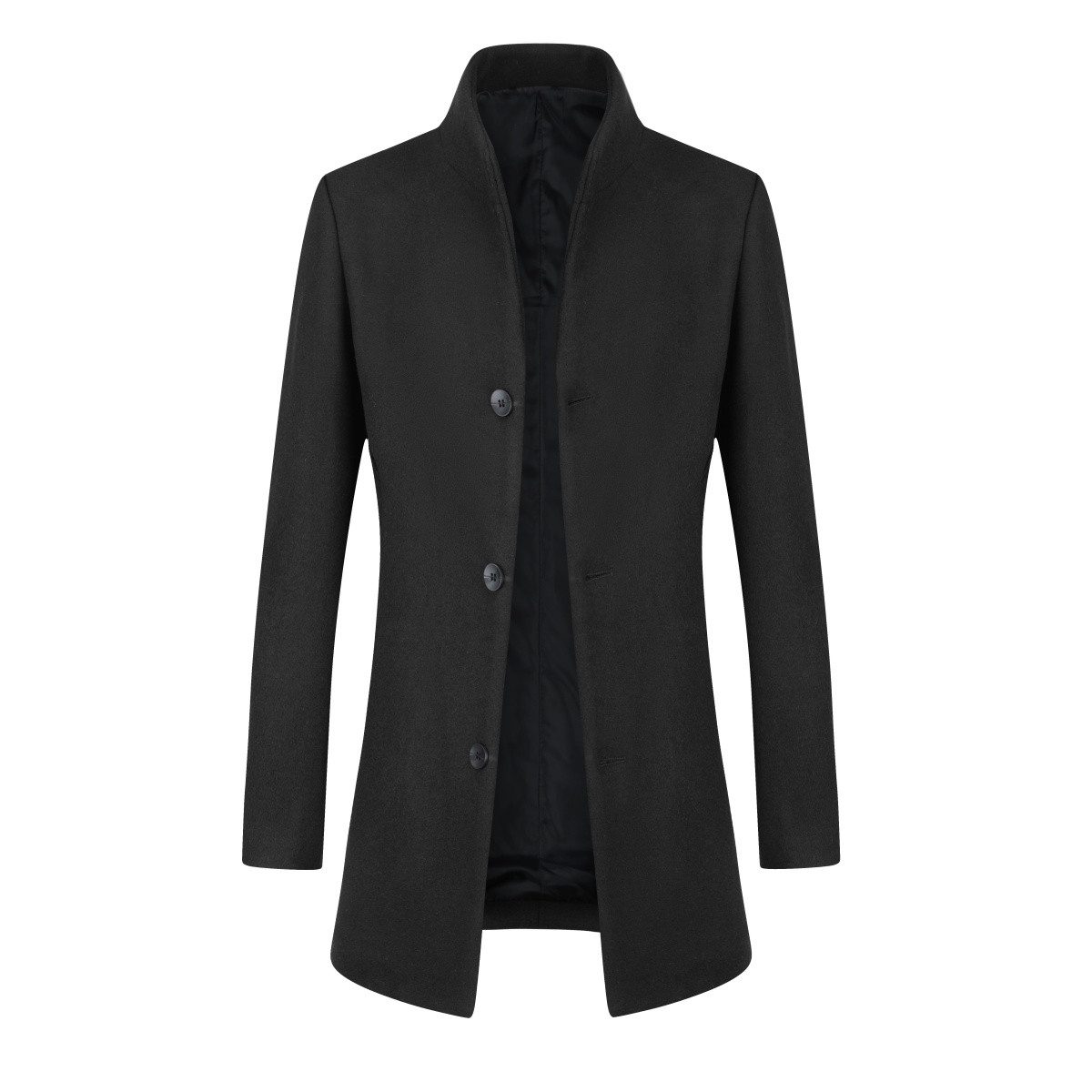 Allthemen Wintermantel warmer Wintermantel aus Wollmisch Herren Wollmisch-Wintermantel Slim Fit mittellang Stehkragen Business – Bild 5 von 5