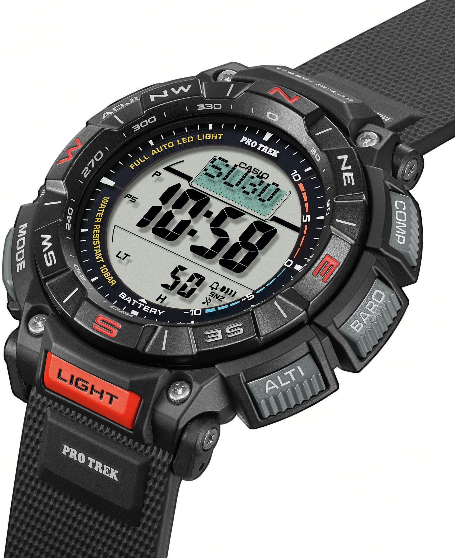 CASIO PRO TREK Chronograph PRG-340-1ER, Quarzuhr, Armbanduhr, Herrenuhr, Funk, Solar, Stoppfunktion, Weltzeit