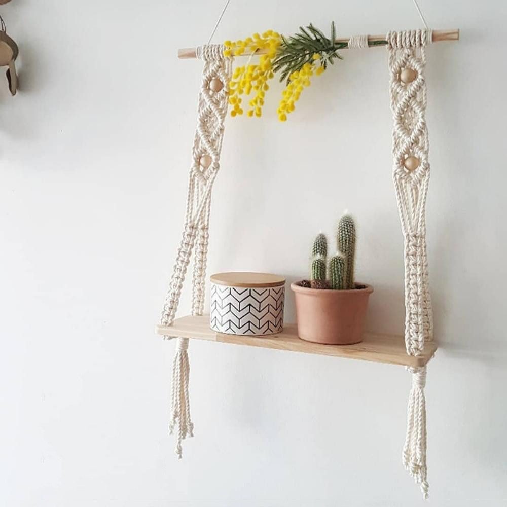 MOPUEA Deko-Wandregal Makramee Wandbehang, handgefertigt, Boho Wanddeko Tapisser