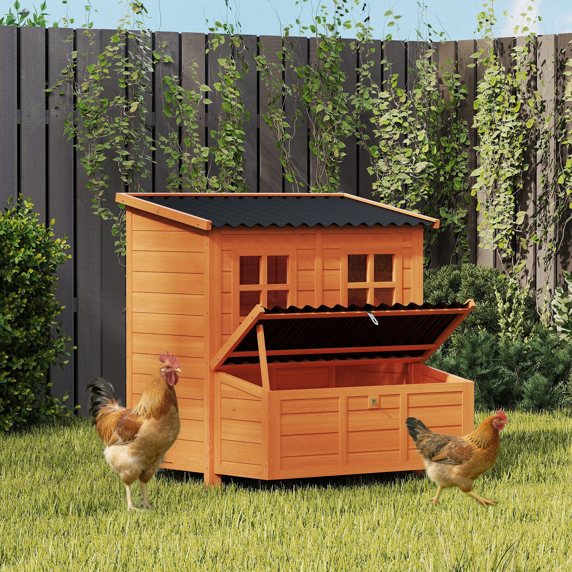 PawHut Hühnerstall Hühnerhaus aus Tannenholz, 100 x 86 x 100 cm, Orange