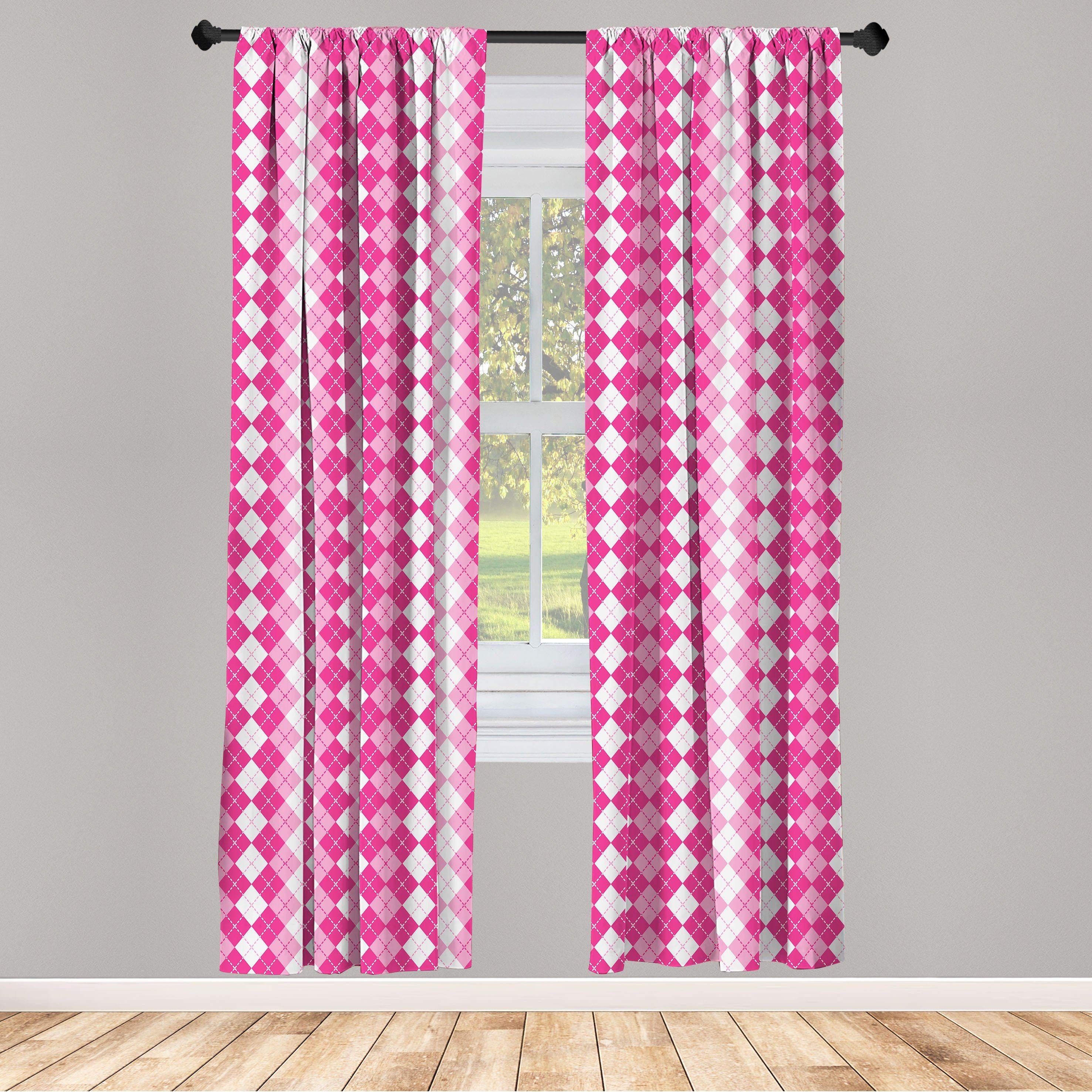 Gardine Vorhang für Wohnzimmer Schlafzimmer Dekor, Abakuhaus, Microfaser, Pink und Weiß traditionelle Argyle