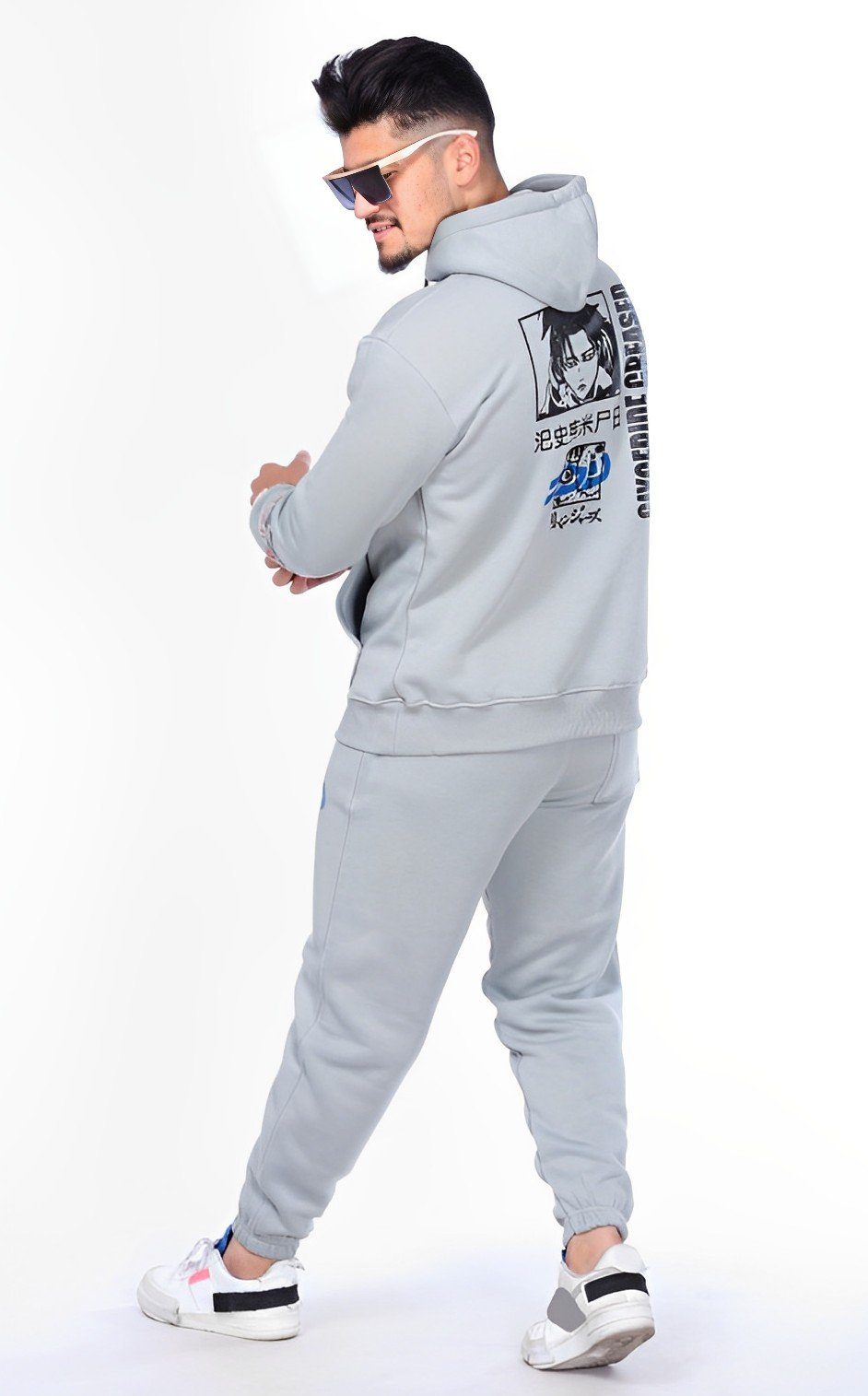ALGINOO Trainingsanzug Trainingsanzug, aus reiner Grau Baumwolle