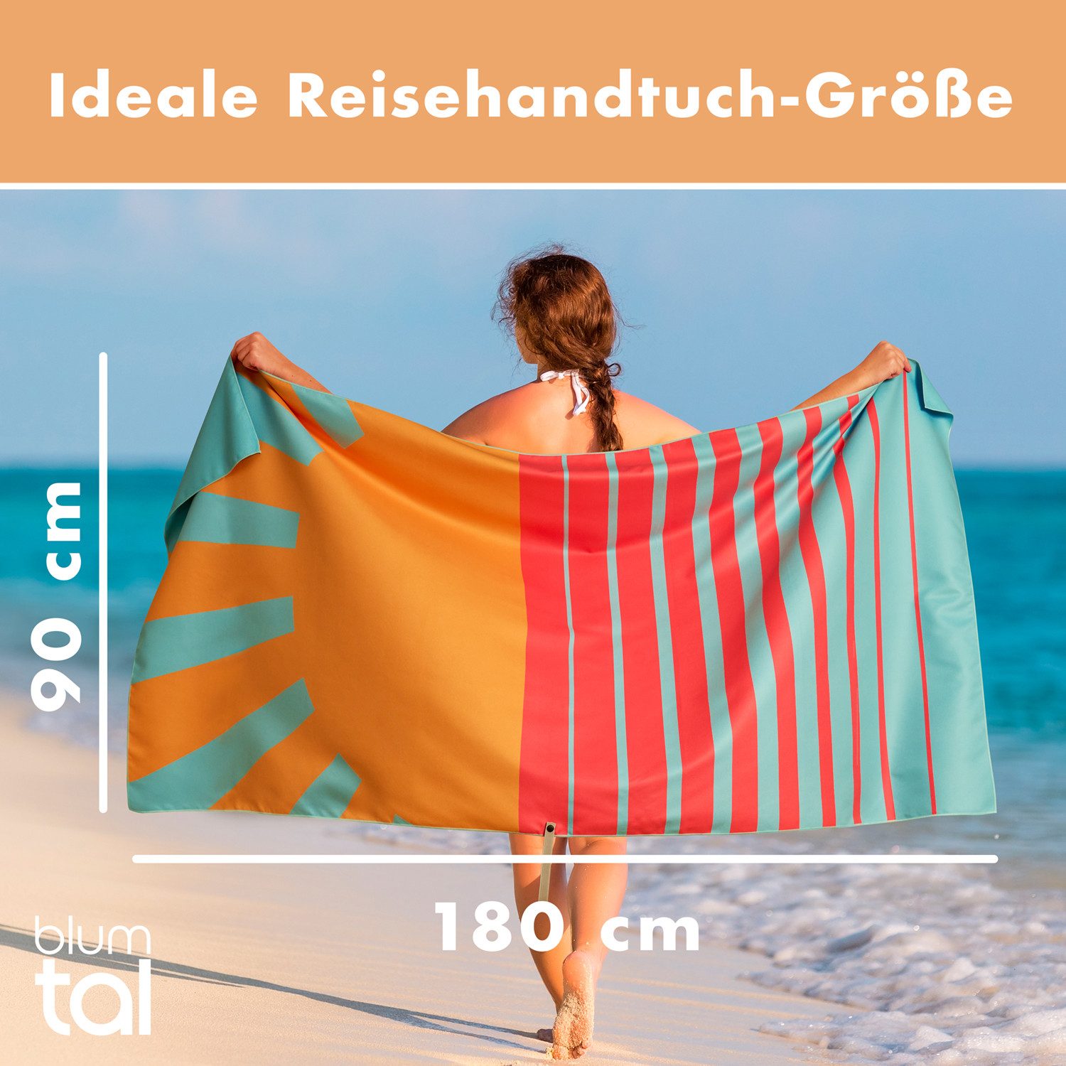 Blumtal Reisehandtuch Strandhandtuch 90x180 cm aus Mikrofaser - kompakt & schnelltrocknend, sandfrei mit Band - Mikrofaser Handtuch groß mit Wellen-Muster – Bild 2 von 5