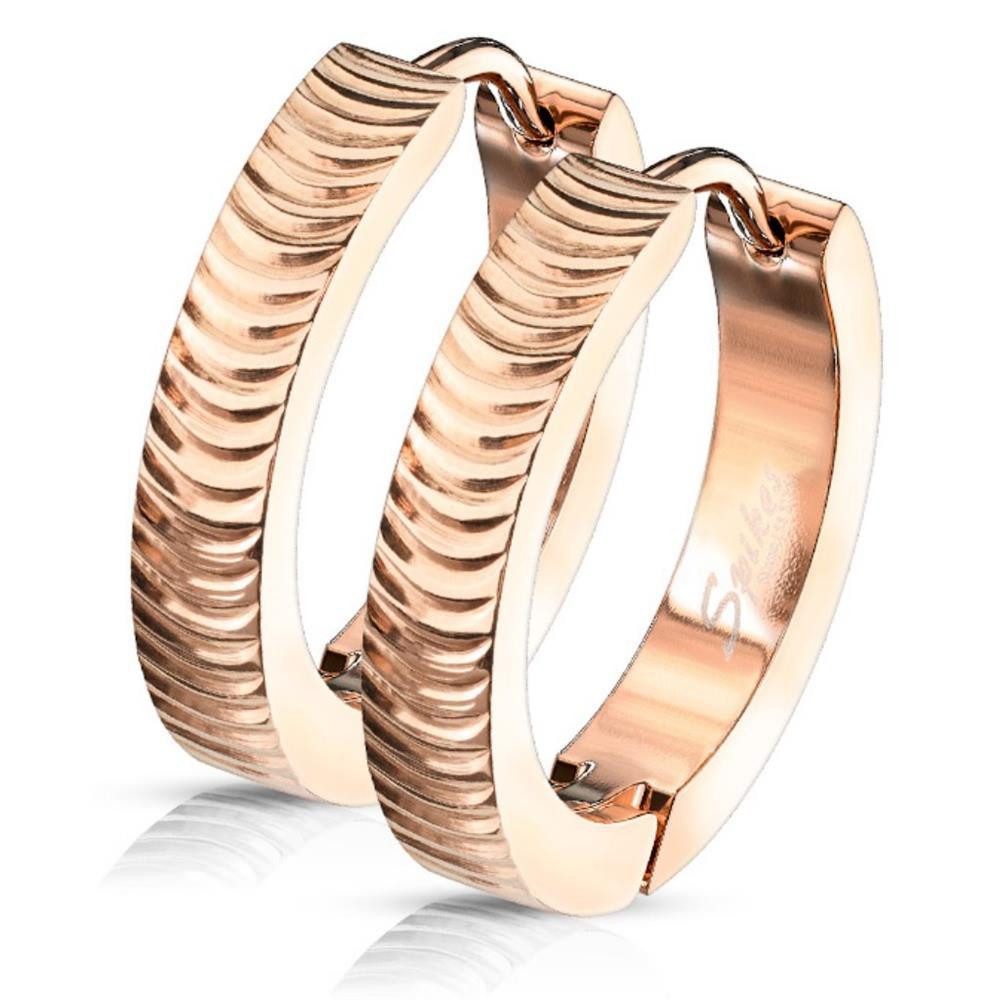 Creolen-Set Creolen Klappverschluss Rillenstruktur 20mm Edelstahl Damen rosegold