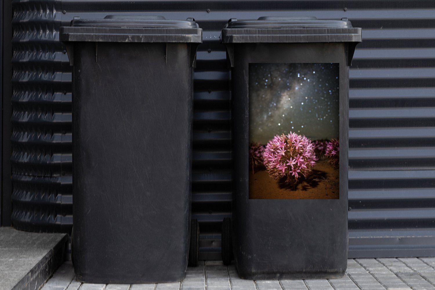 MuchoWow Wandsticker Rosa Blume Mülleimer-aufkleber, Sticker, Sternenhimmel Container, gegen (1 St), Mülltonne, Abfalbehälter